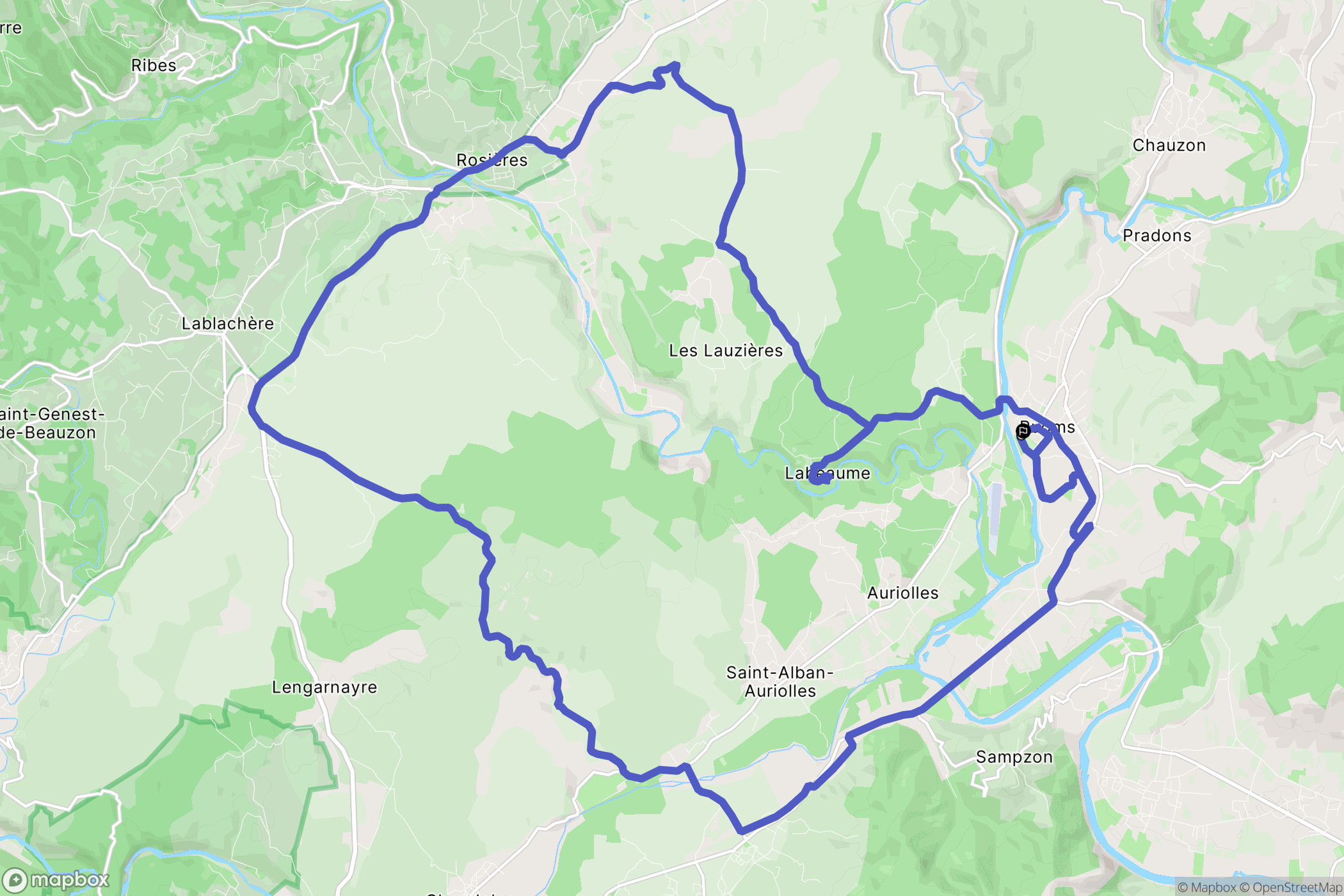 Ruoms : carte du parcours de randonnée - France