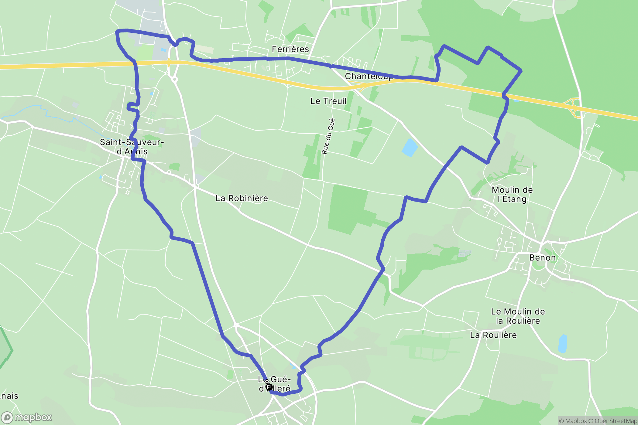 Le Gué-d'Alleré : carte du parcours de randonnée - France