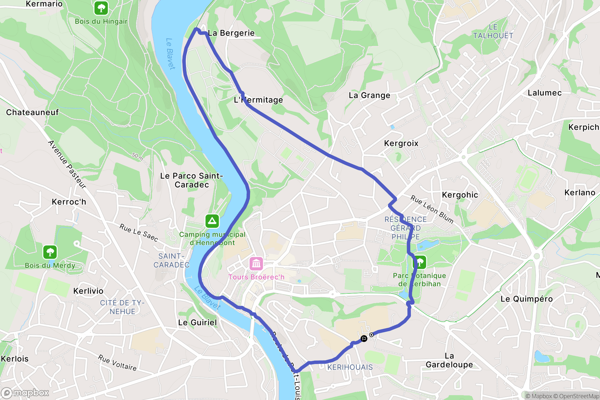 Hennebont : carte du parcours de randonnée - France