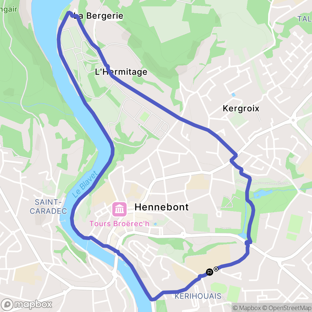 Hennebont : carte du parcours de randonnée - France