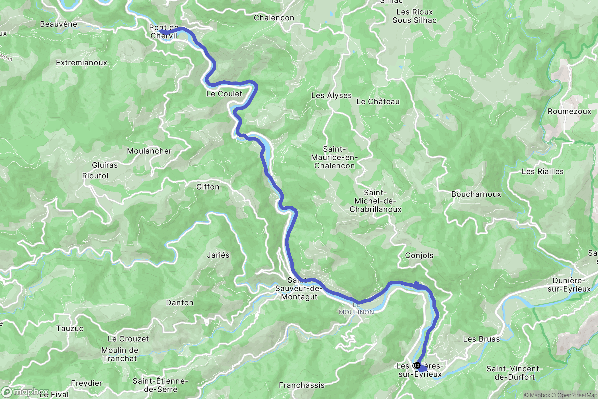 Les Ollières-sur-Eyrieux : carte du parcours de randonnée - France
