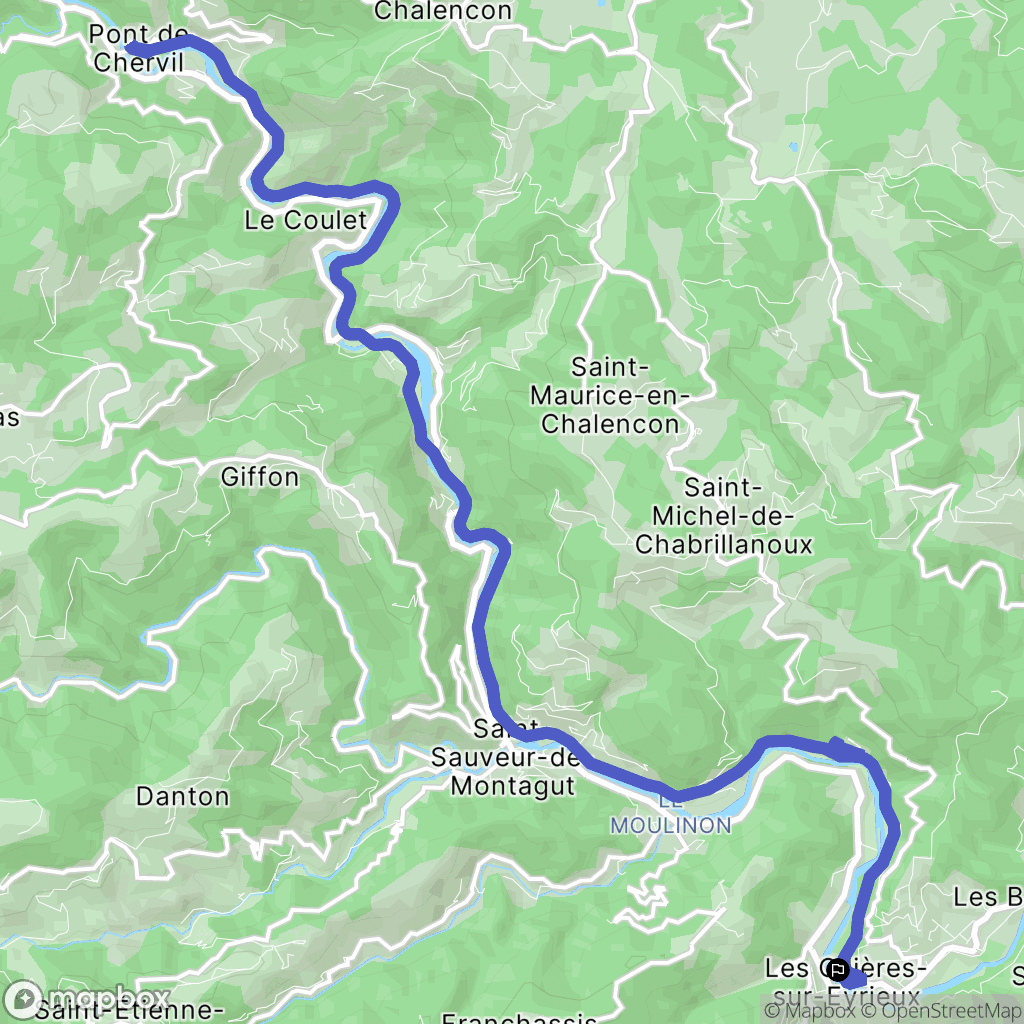 Les Ollières-sur-Eyrieux : carte du parcours de randonnée - France