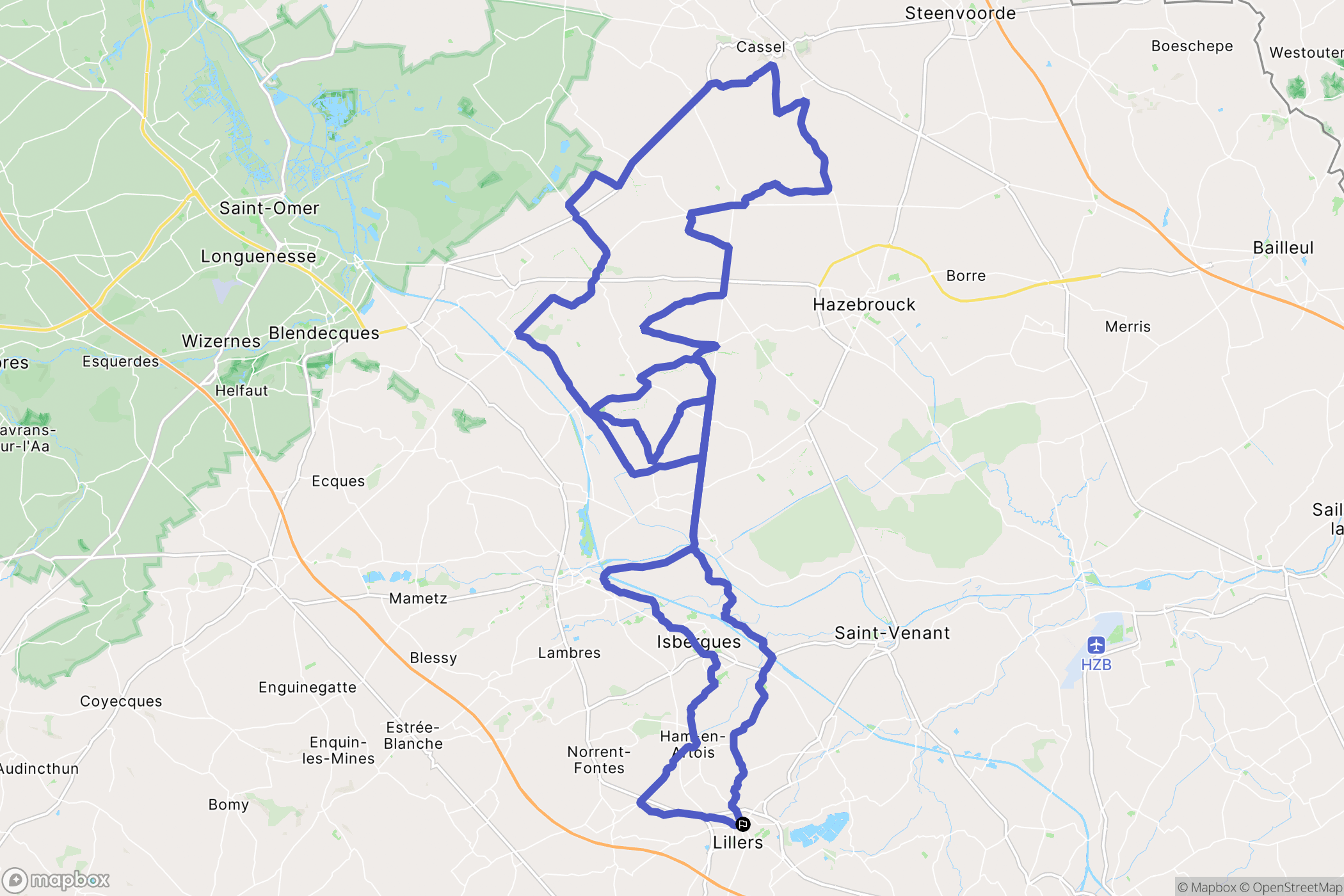 Lillers : carte du parcours de randonnée - France