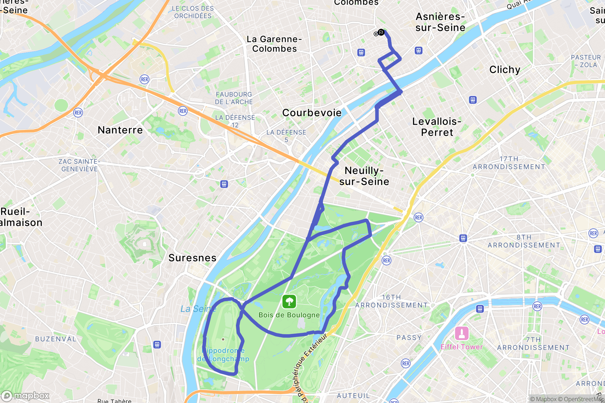 Asnières-sur-Seine : carte du parcours de randonnée - France