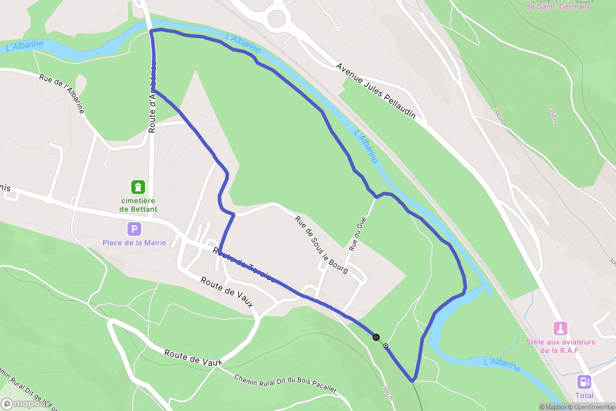 Bettant : carte du parcours de randonnée - France