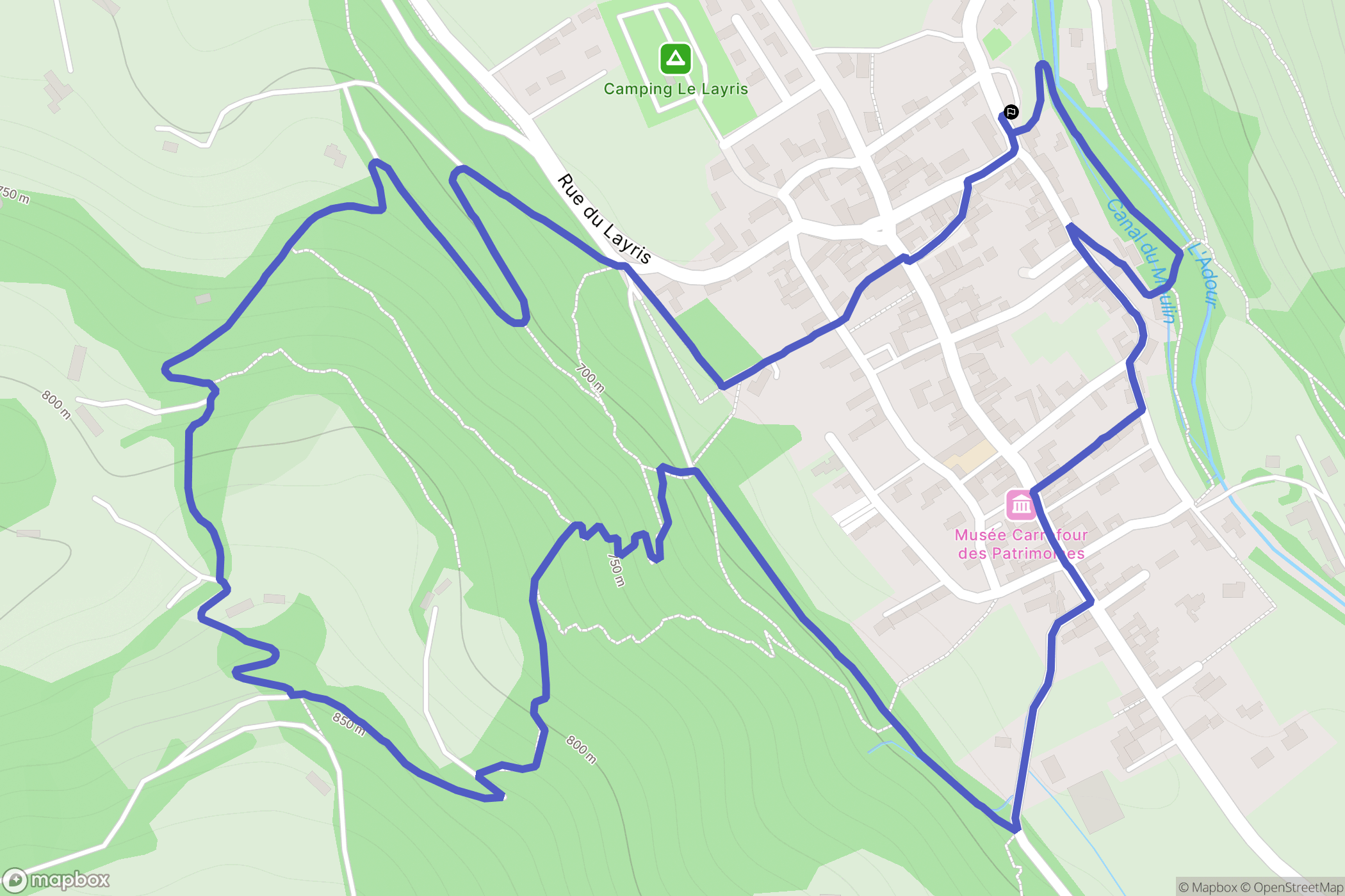 Campan : carte du parcours de randonnée - France