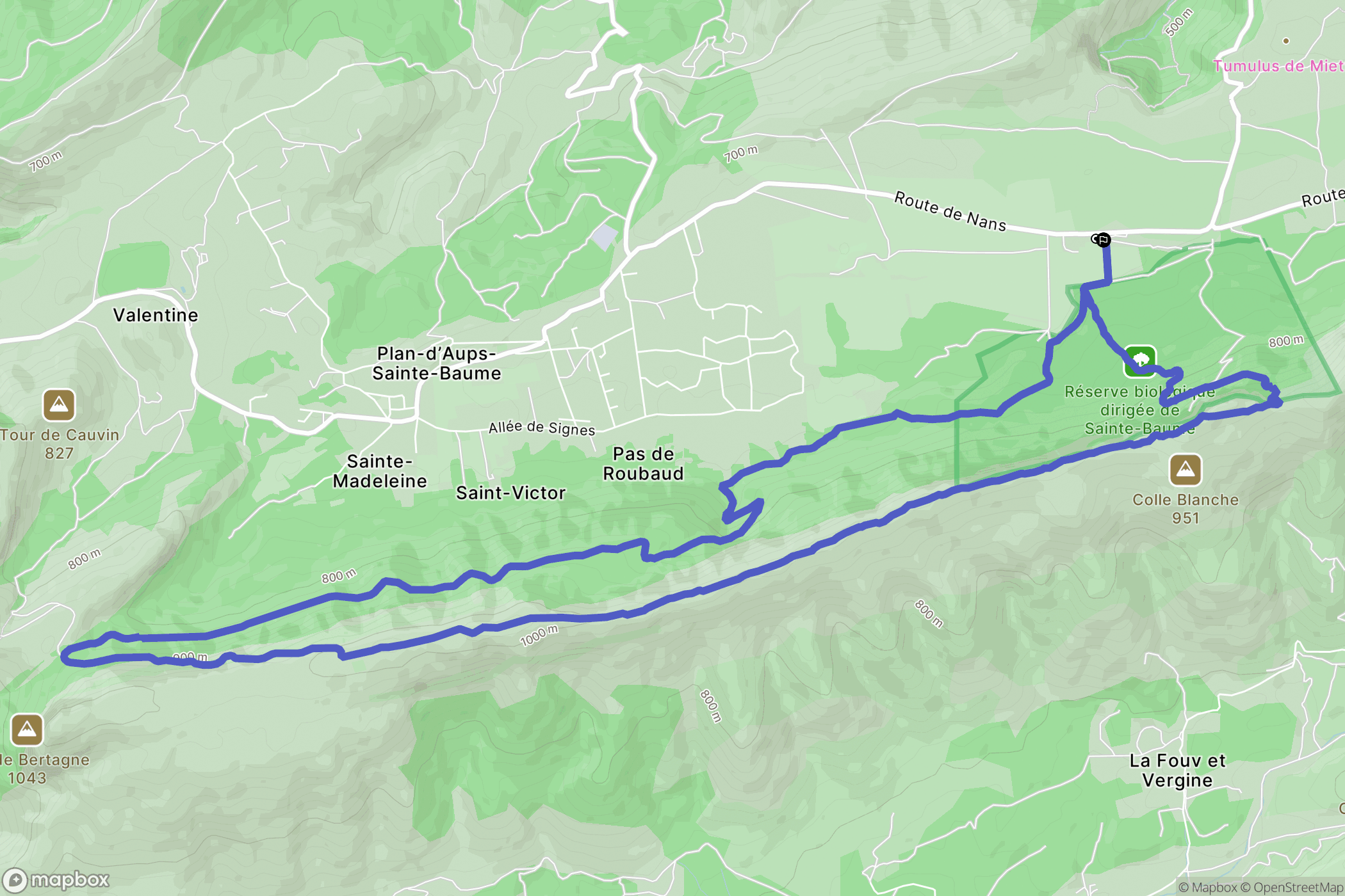 Plan-d'Aups-Sainte-Baume : carte du parcours de randonnée - France