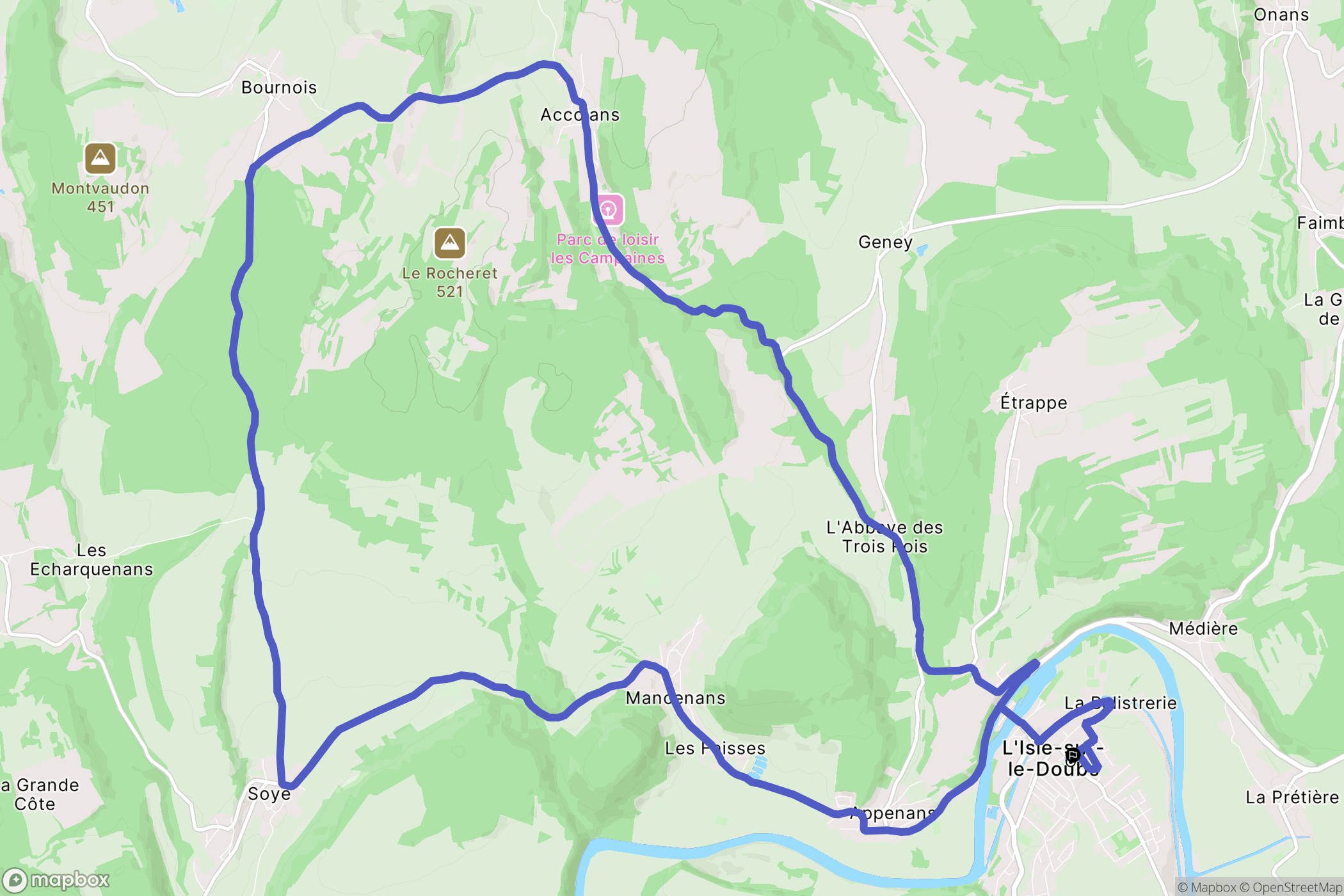 L'Isle-sur-le-Doubs : carte du parcours de randonnée - France