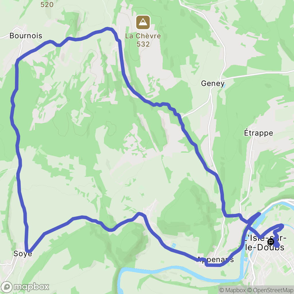 L'Isle-sur-le-Doubs : carte du parcours de randonnée - France