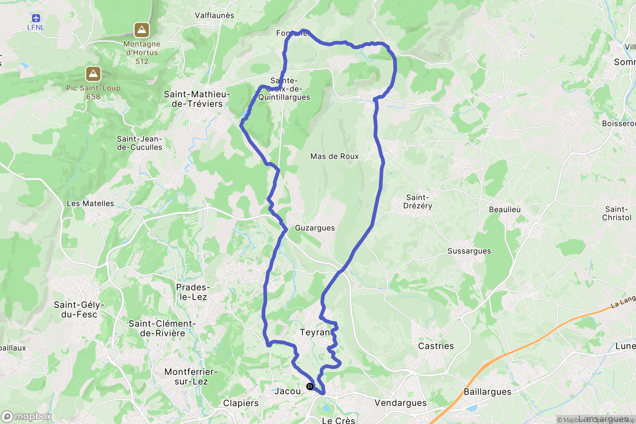Jacou : carte du parcours de randonnée - France