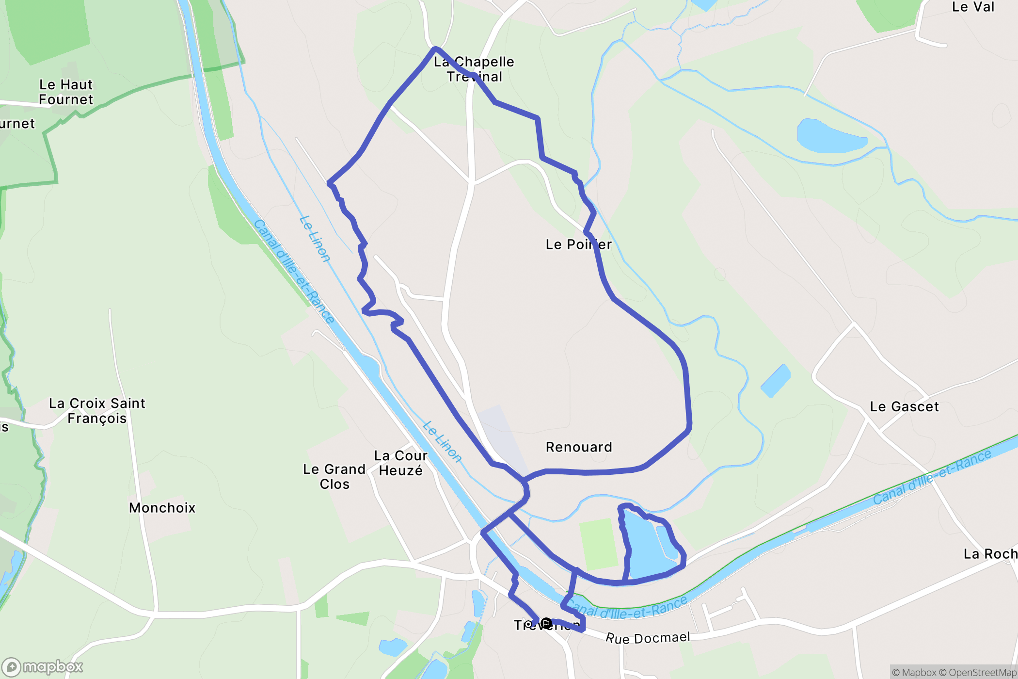 Trévérien : carte du parcours de randonnée - France