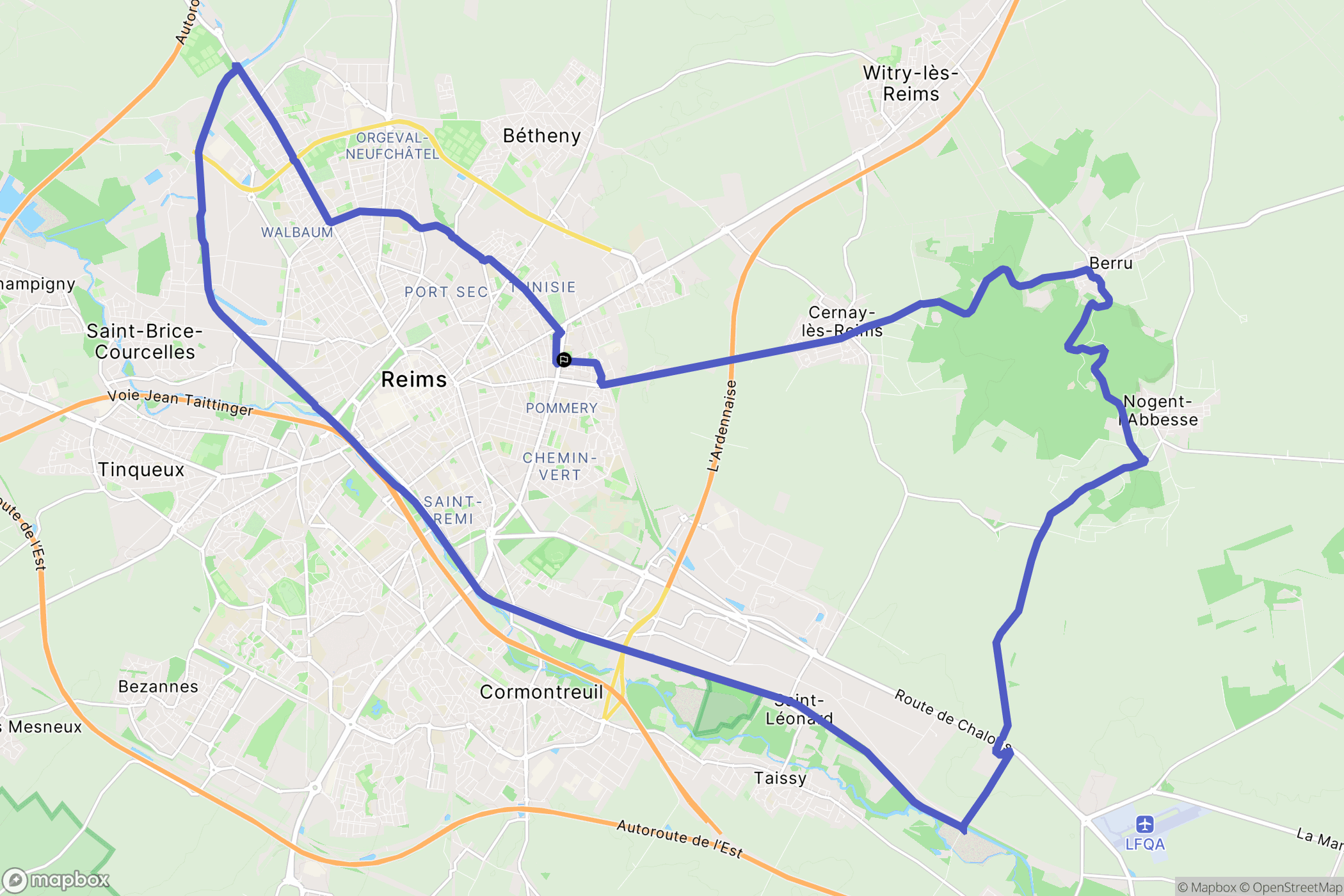 Reims : carte du parcours de randonnée - France