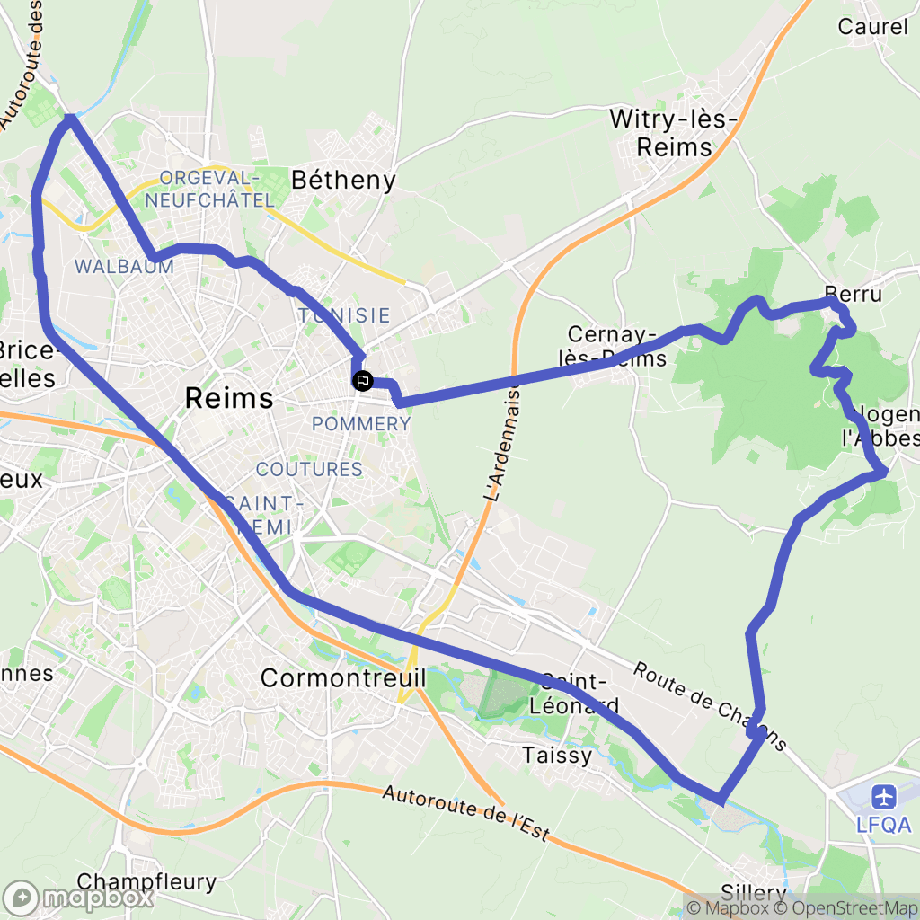 Reims : carte du parcours de randonnée - France