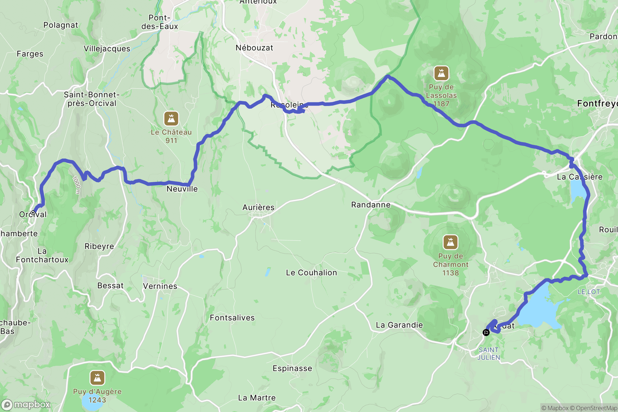 Orcival : carte du parcours de randonnée - France