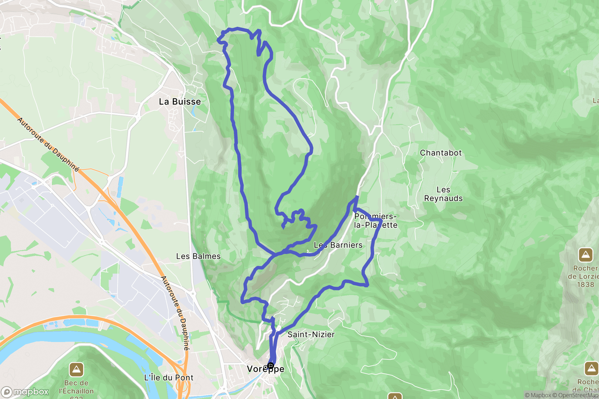 Voreppe : carte du parcours de randonnée - France