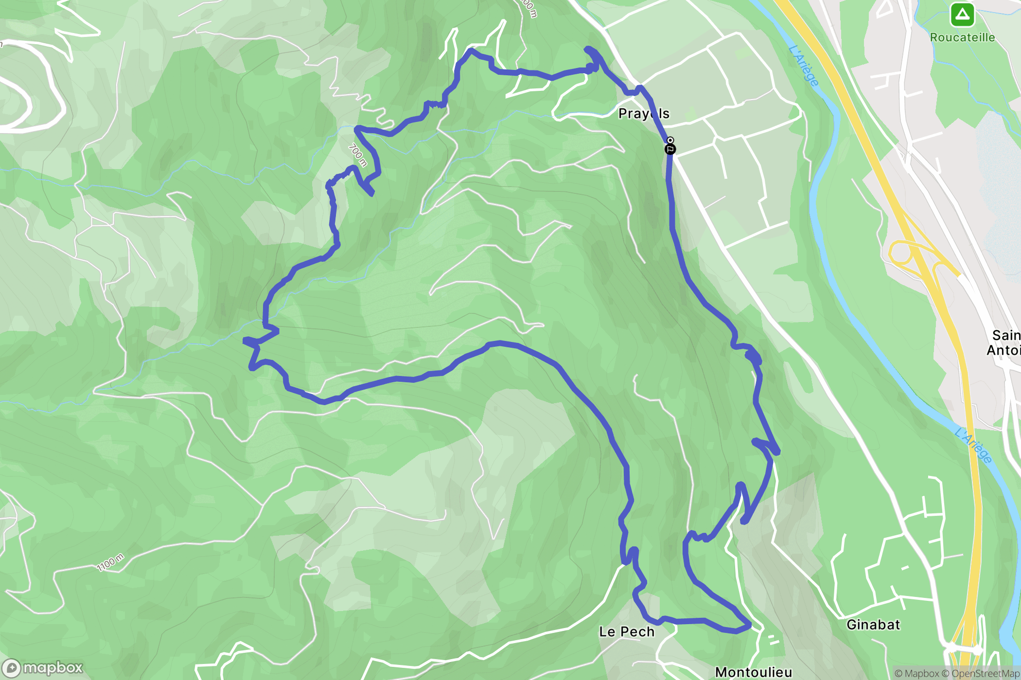 Prayols : carte du parcours de randonnée - France
