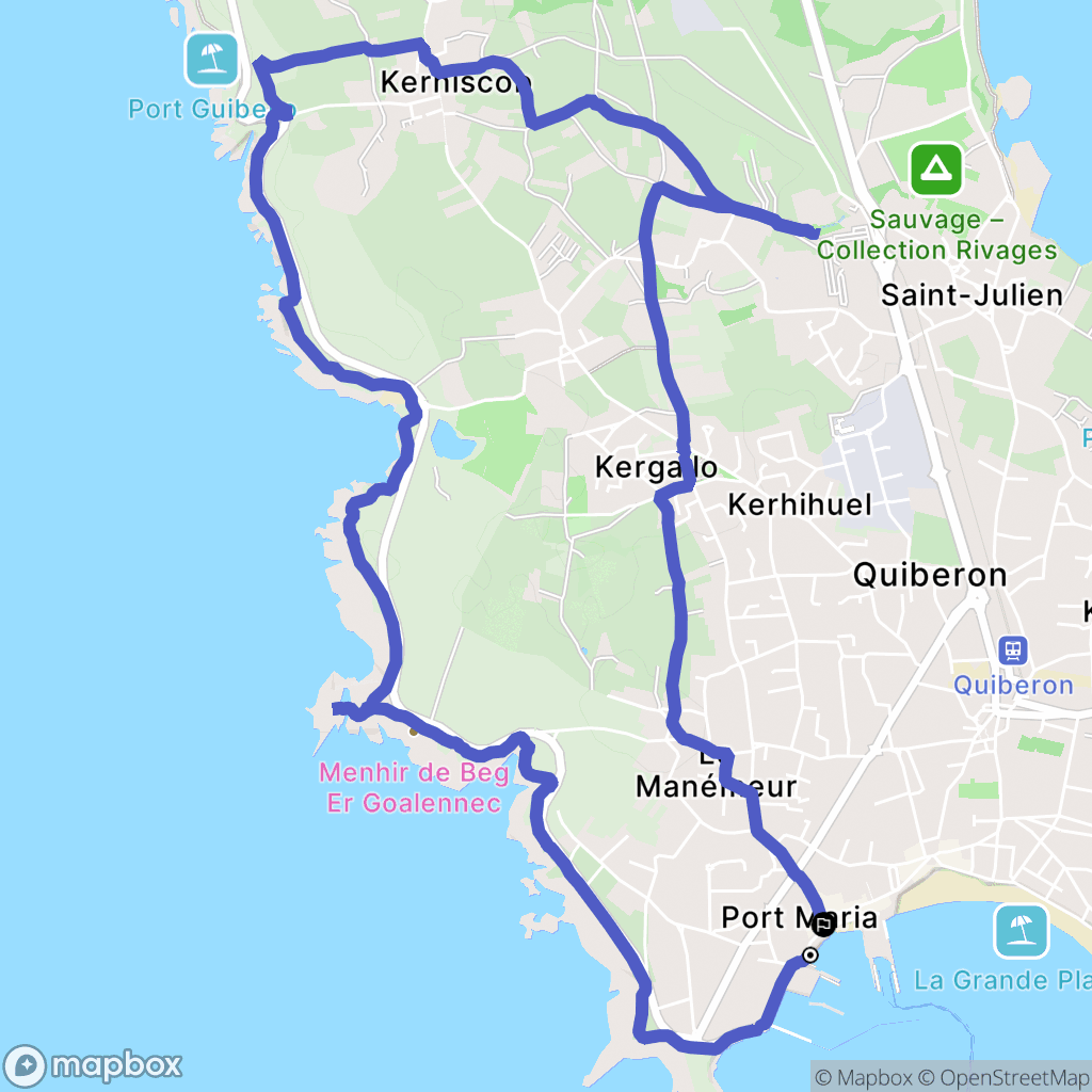 Quiberon : carte du parcours de randonnée - France