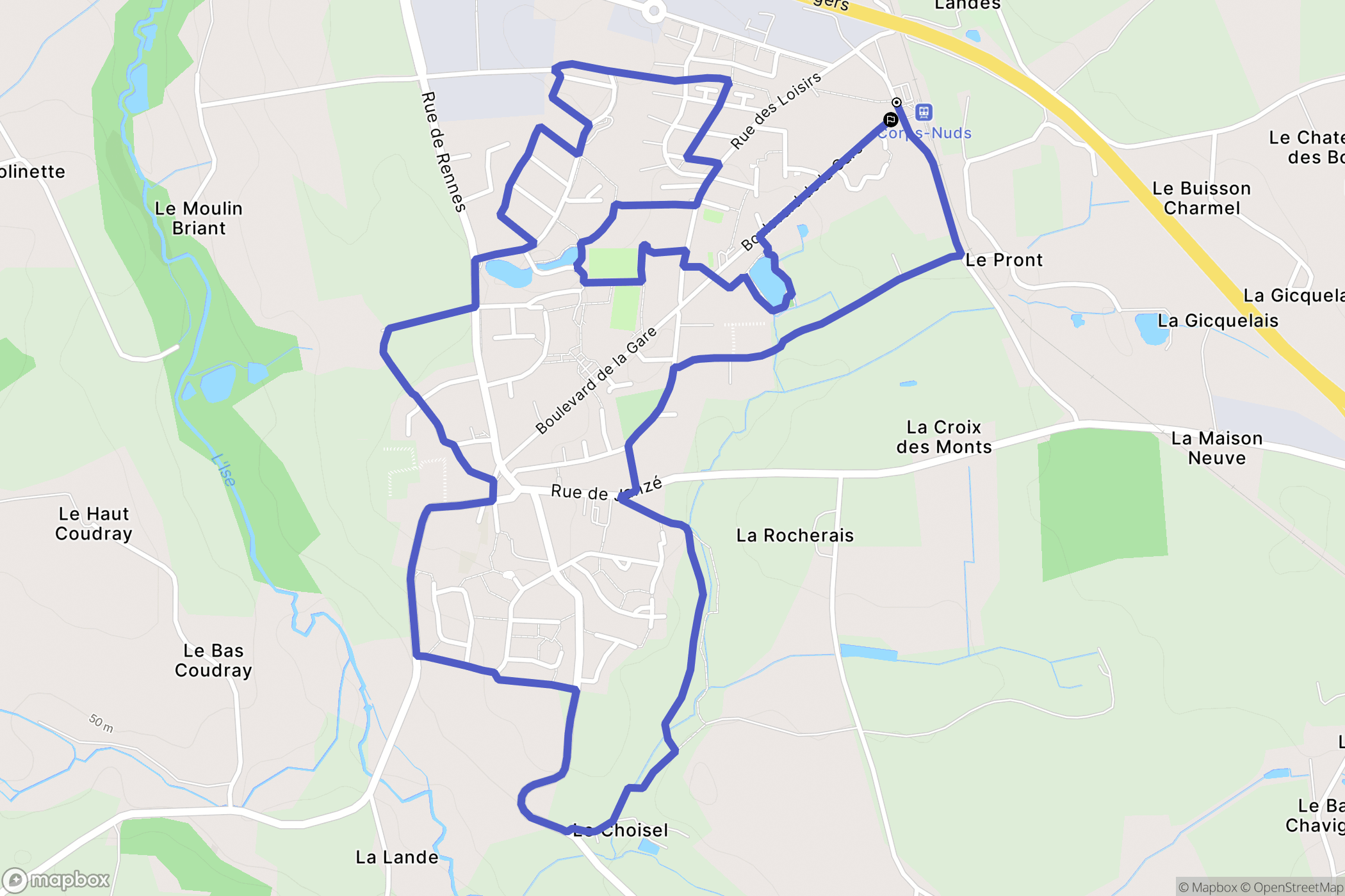 Corps-Nuds : carte du parcours de randonnée - France