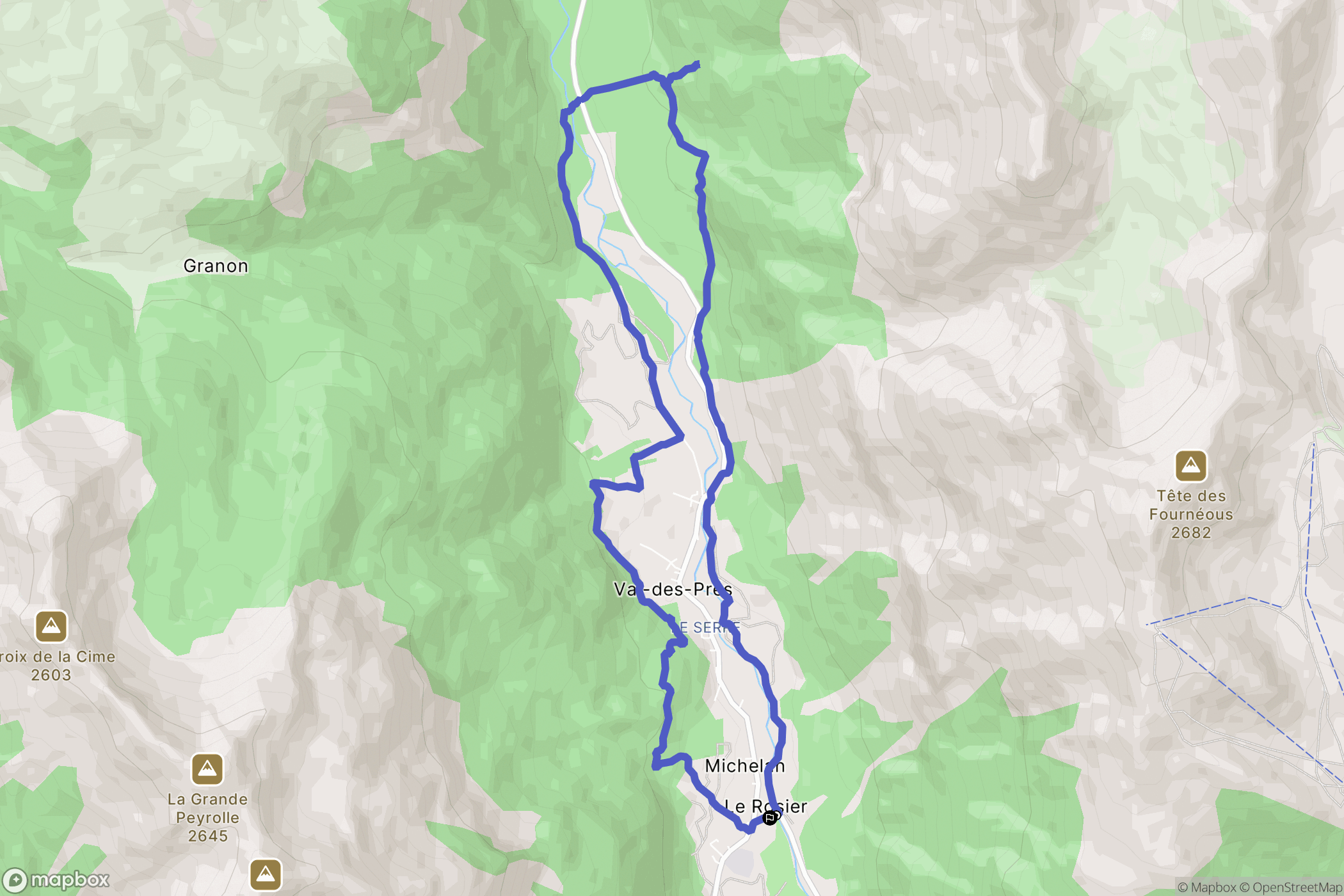 Val-des-Prés : carte du parcours de randonnée - France