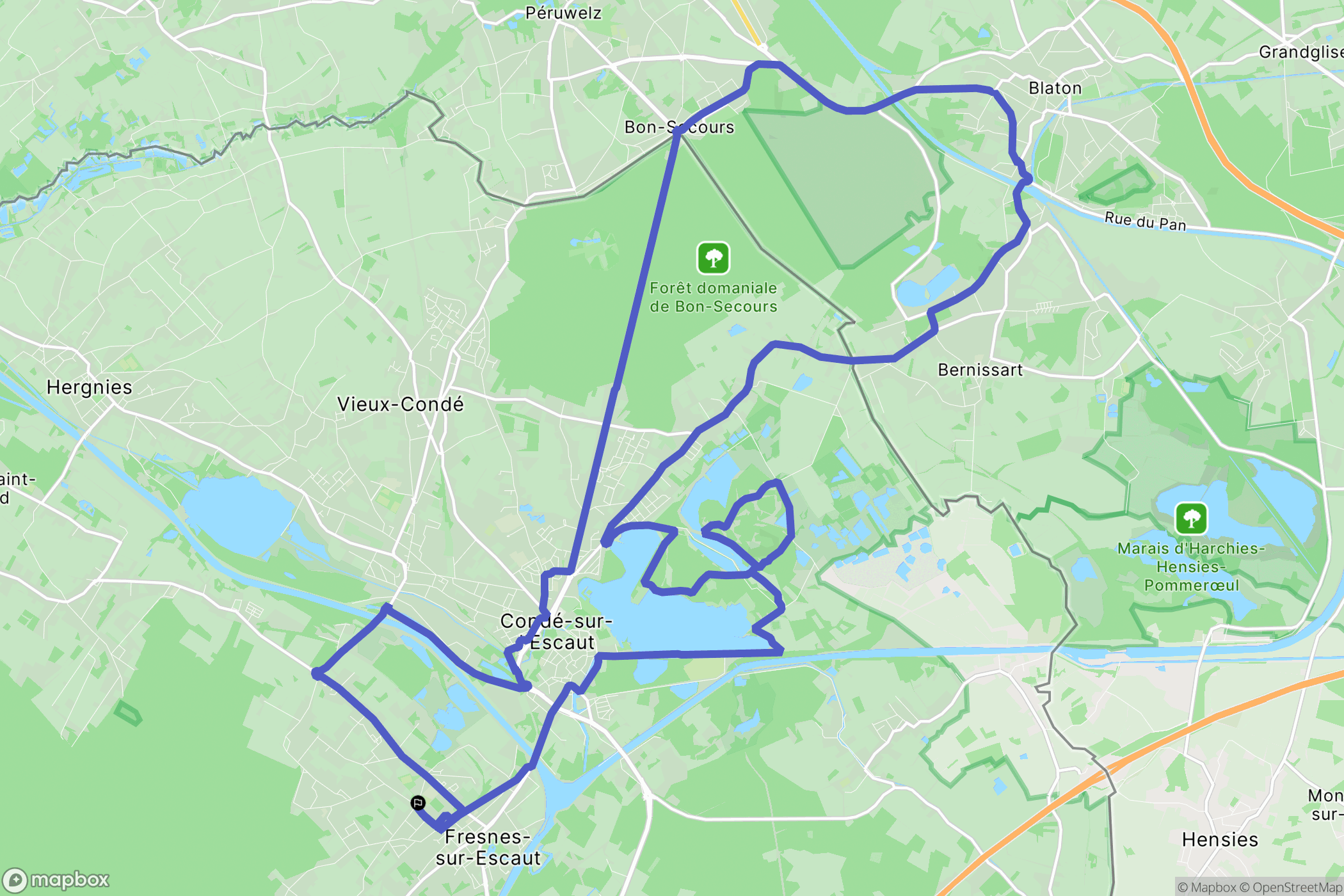 Fresnes-sur-Escaut : carte du parcours de randonnée - France