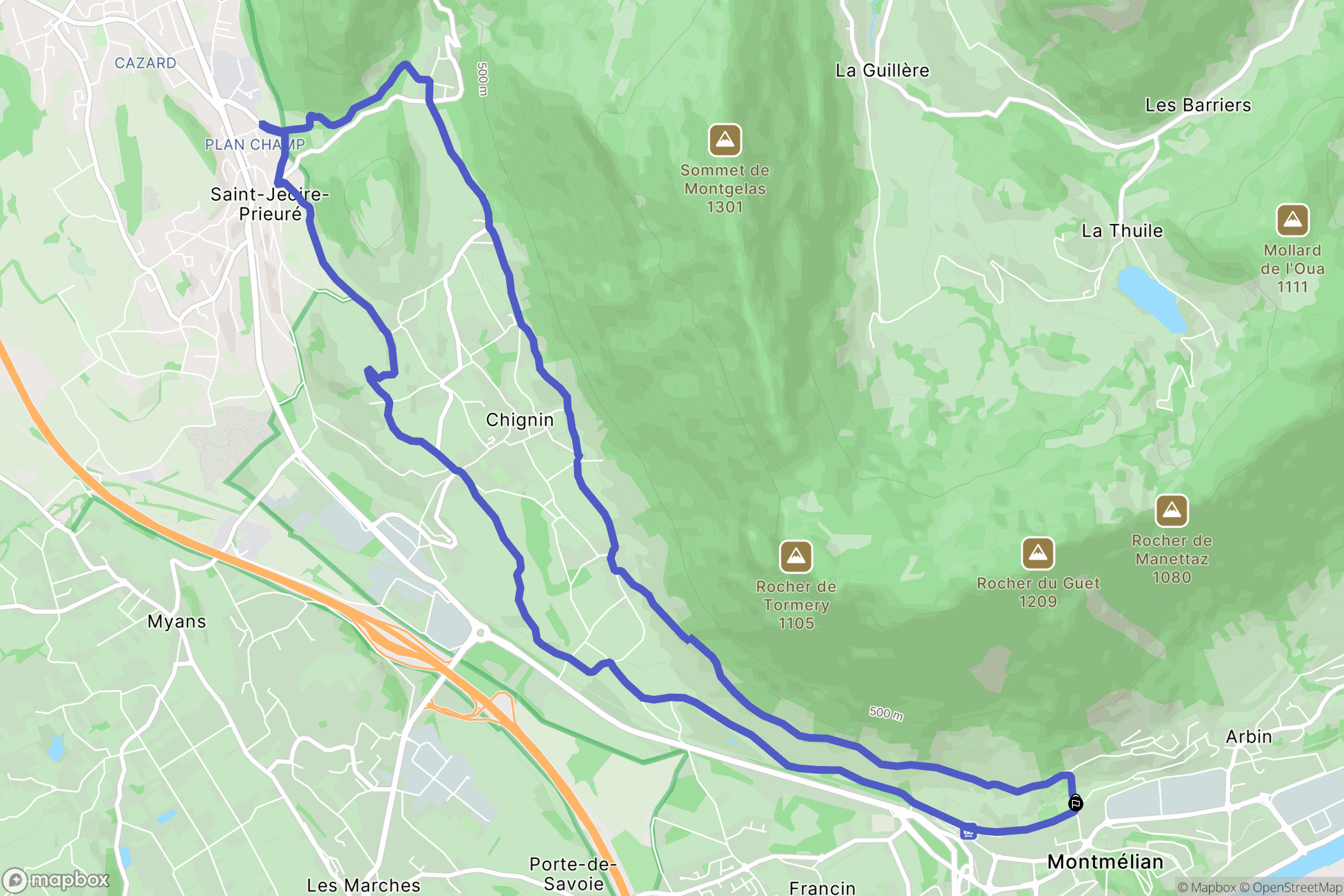 Montmélian : carte du parcours de randonnée - France