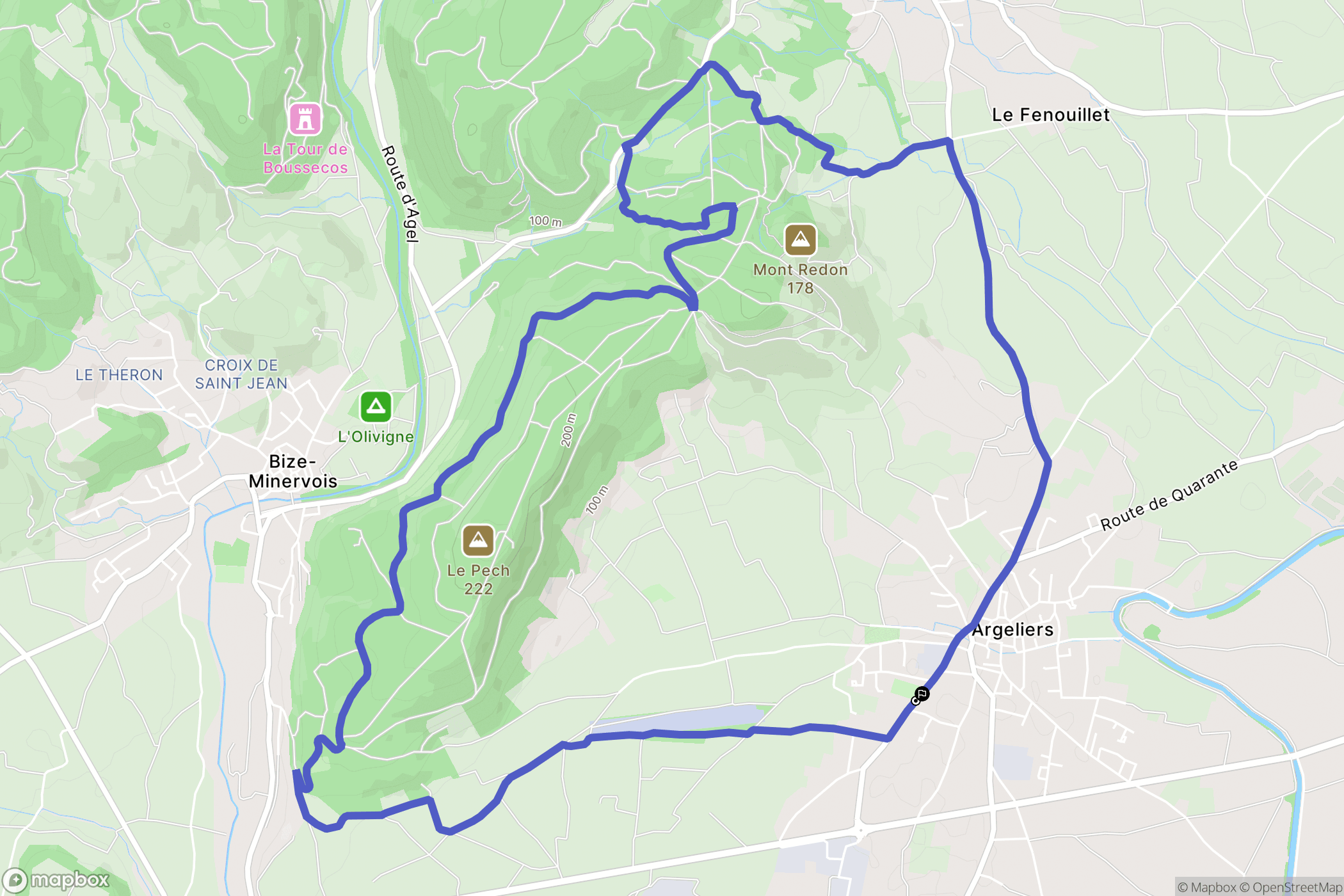 Argeliers : carte du parcours de randonnée - France