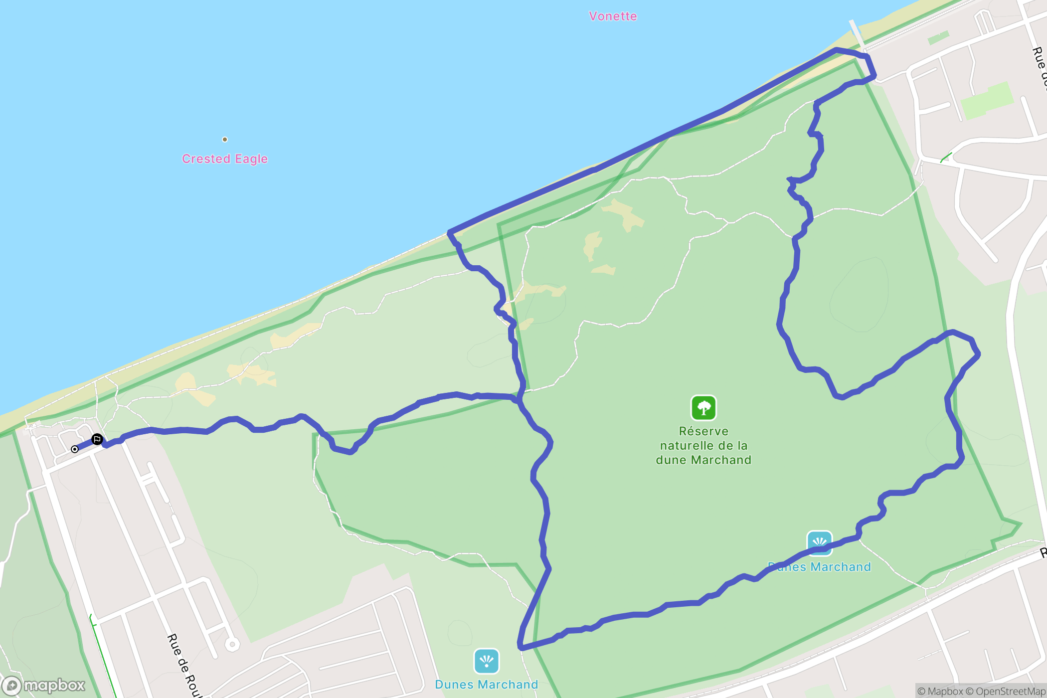 Zuydcoote : carte du parcours de randonnée - France