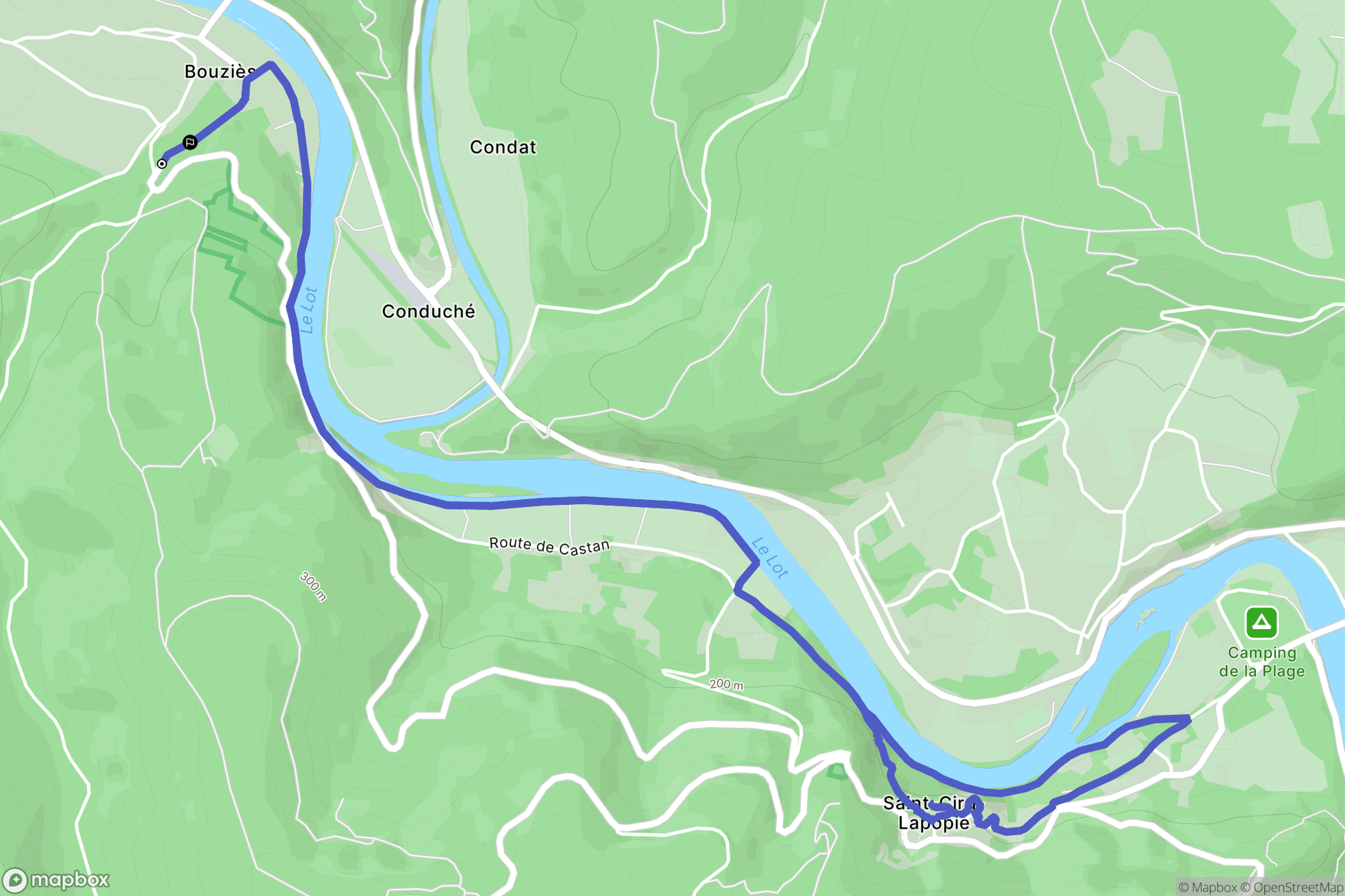 Bouziès : carte du parcours de randonnée - France