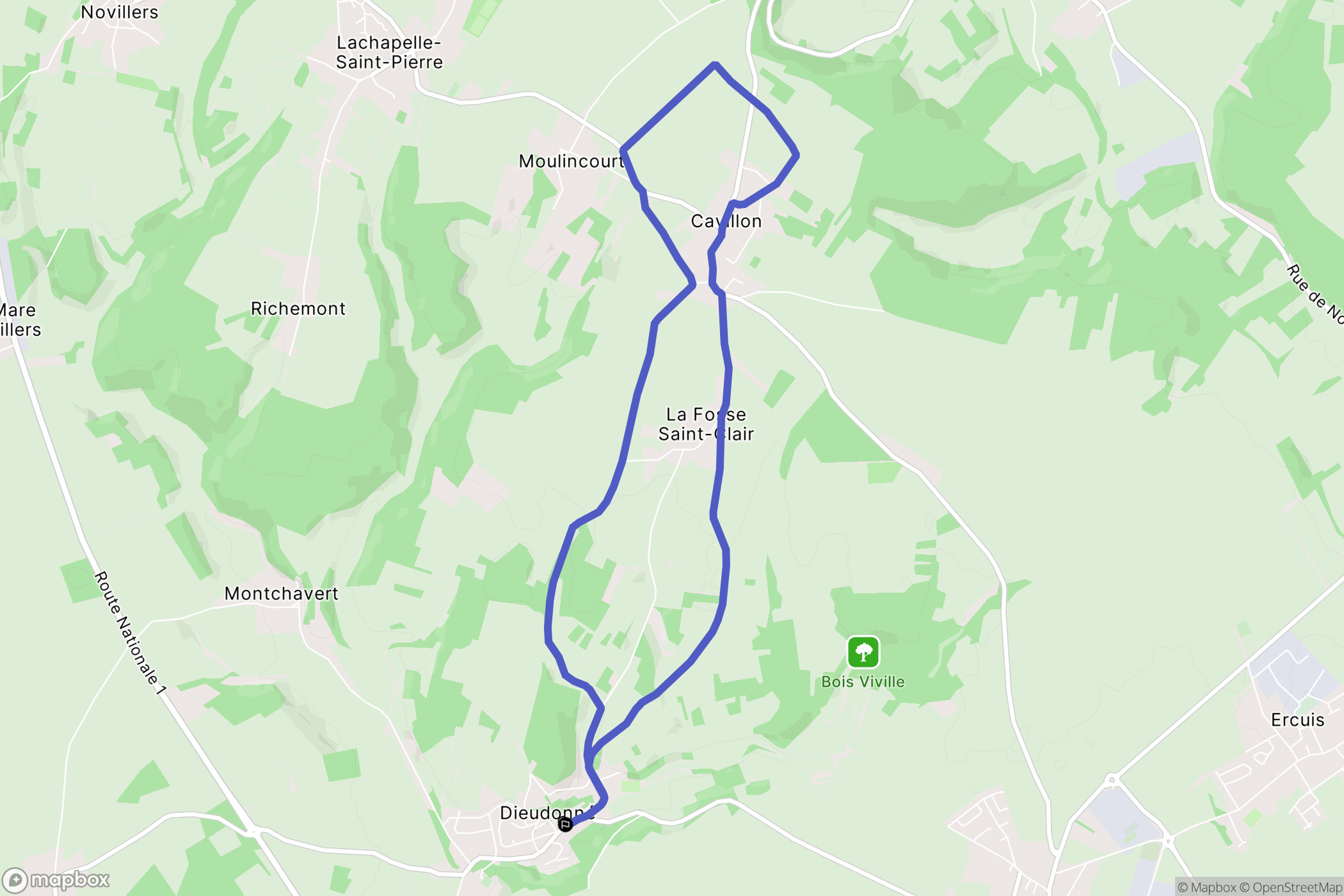 Dieudonné : carte du parcours de randonnée - France