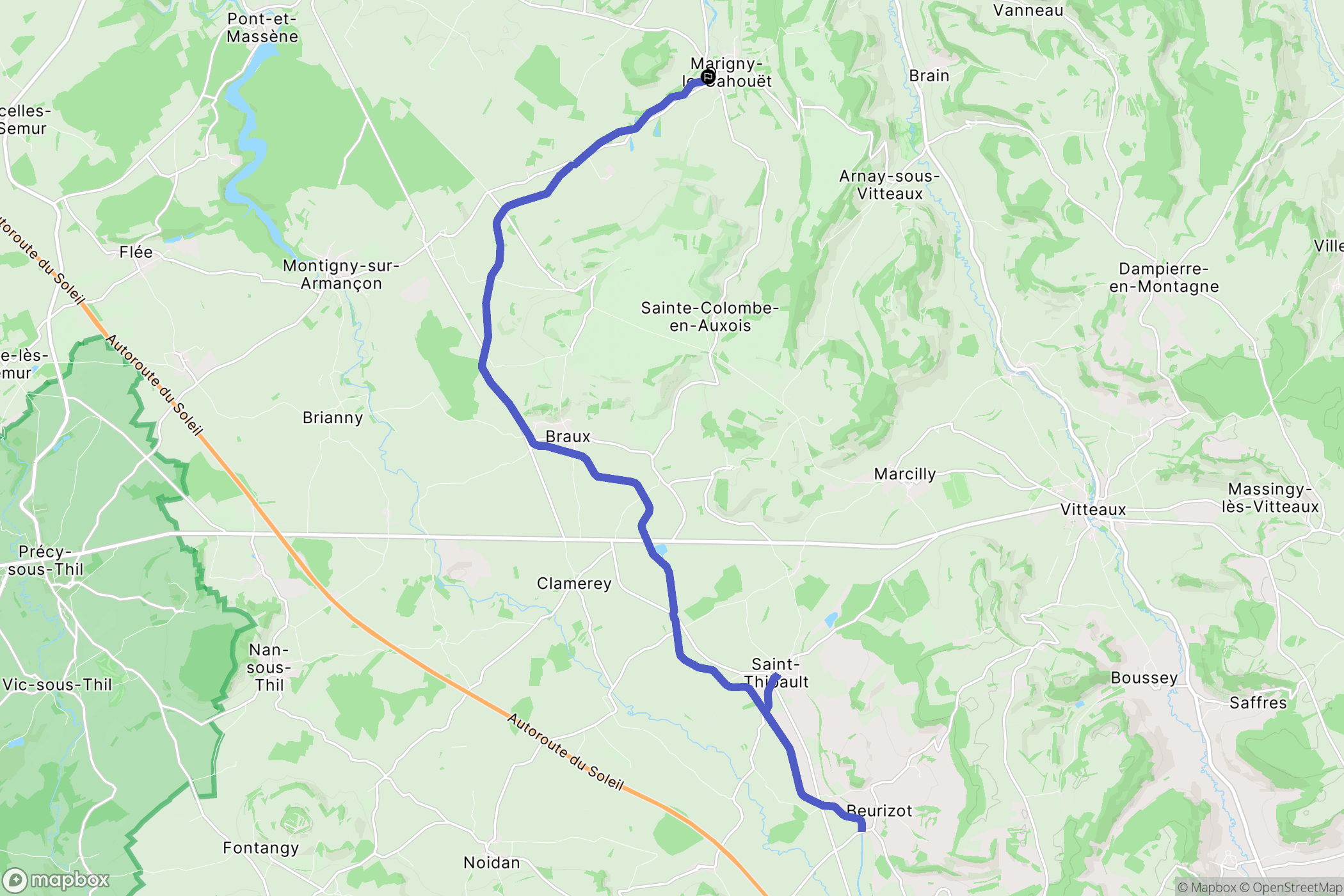 Marigny-le-Cahouët : carte du parcours de randonnée - France