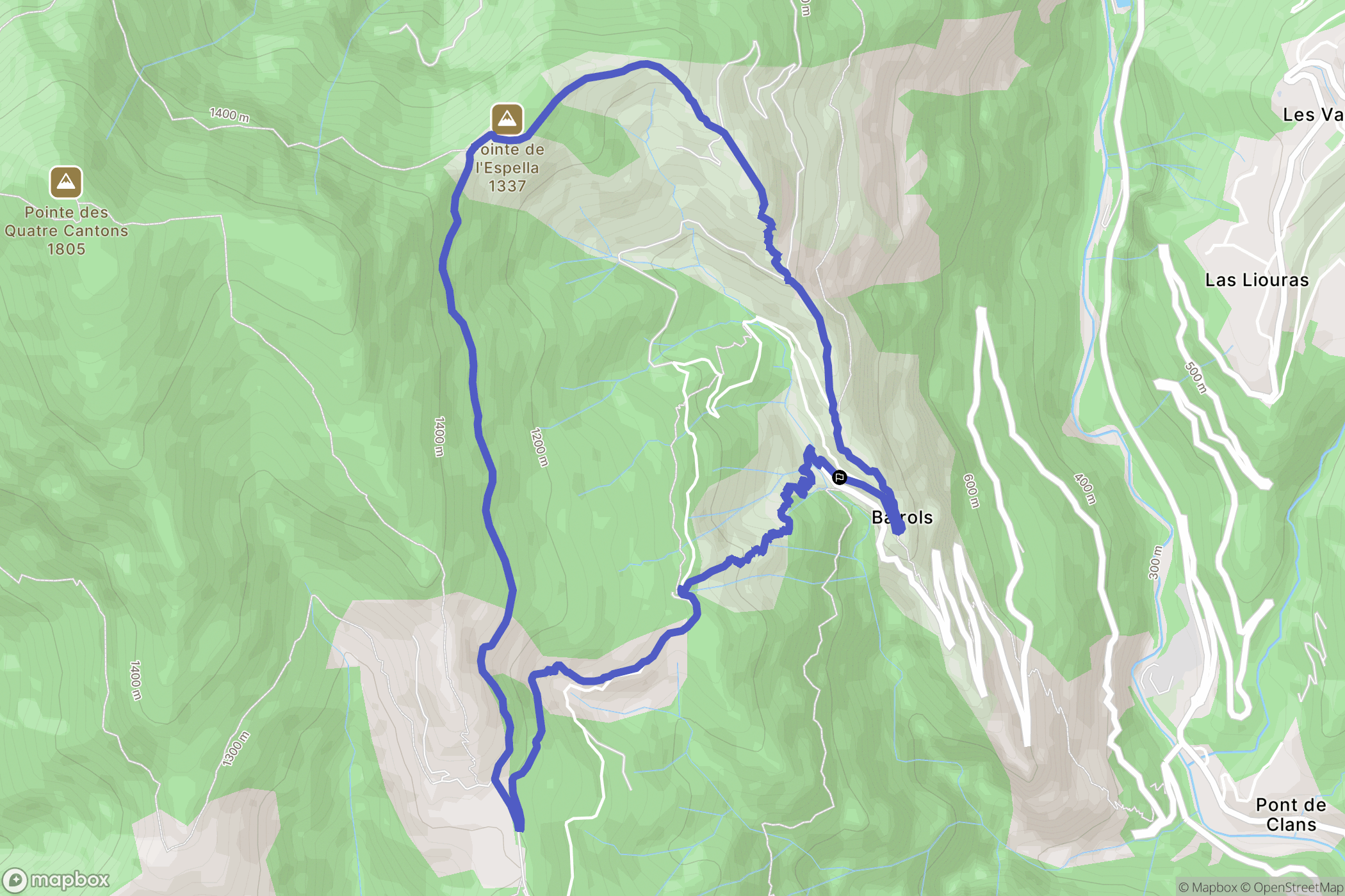 Bairols : carte du parcours de randonnée - France