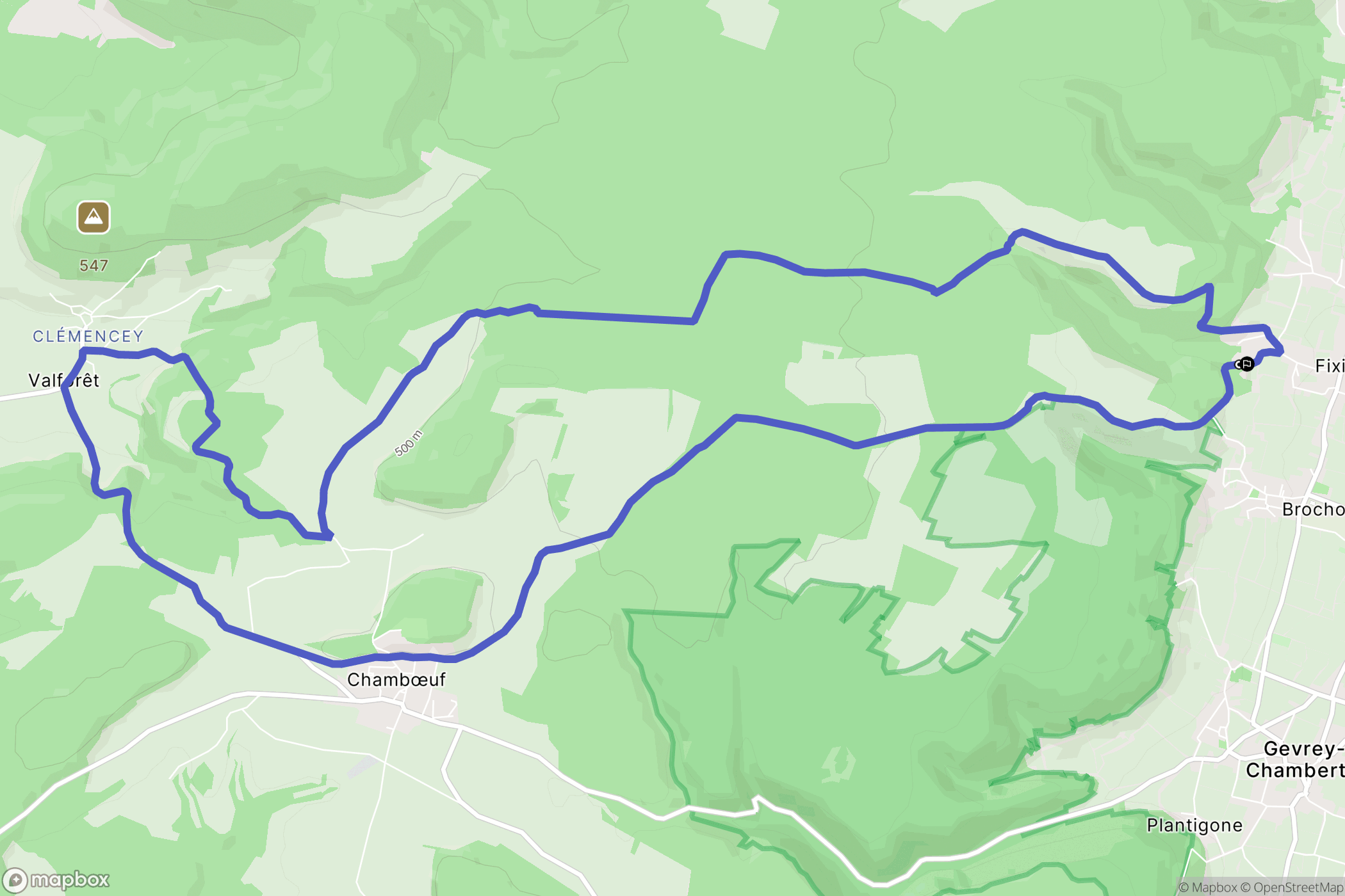 Fixin : carte du parcours de randonnée - France