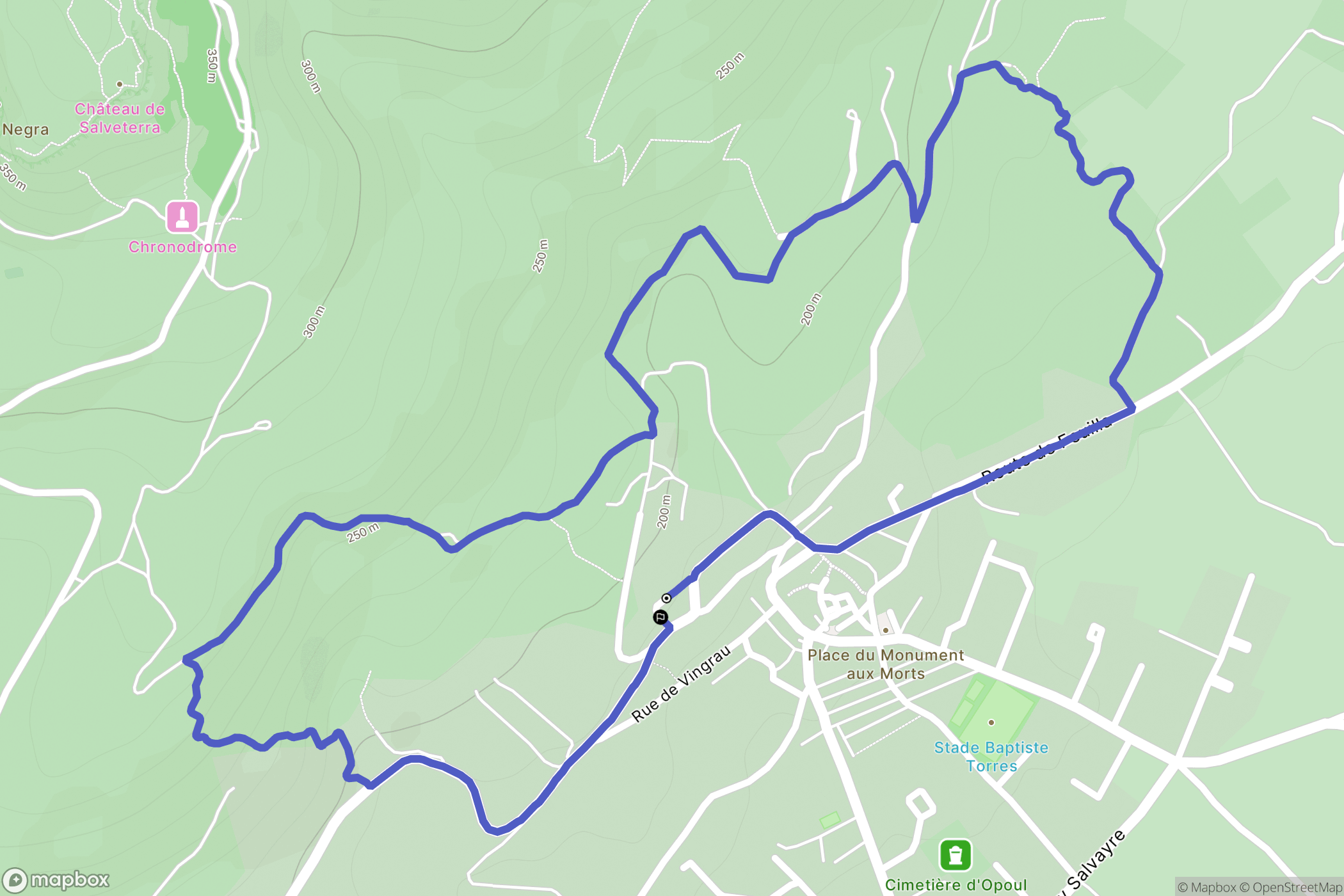 Opoul-Périllos : carte du parcours de randonnée - France