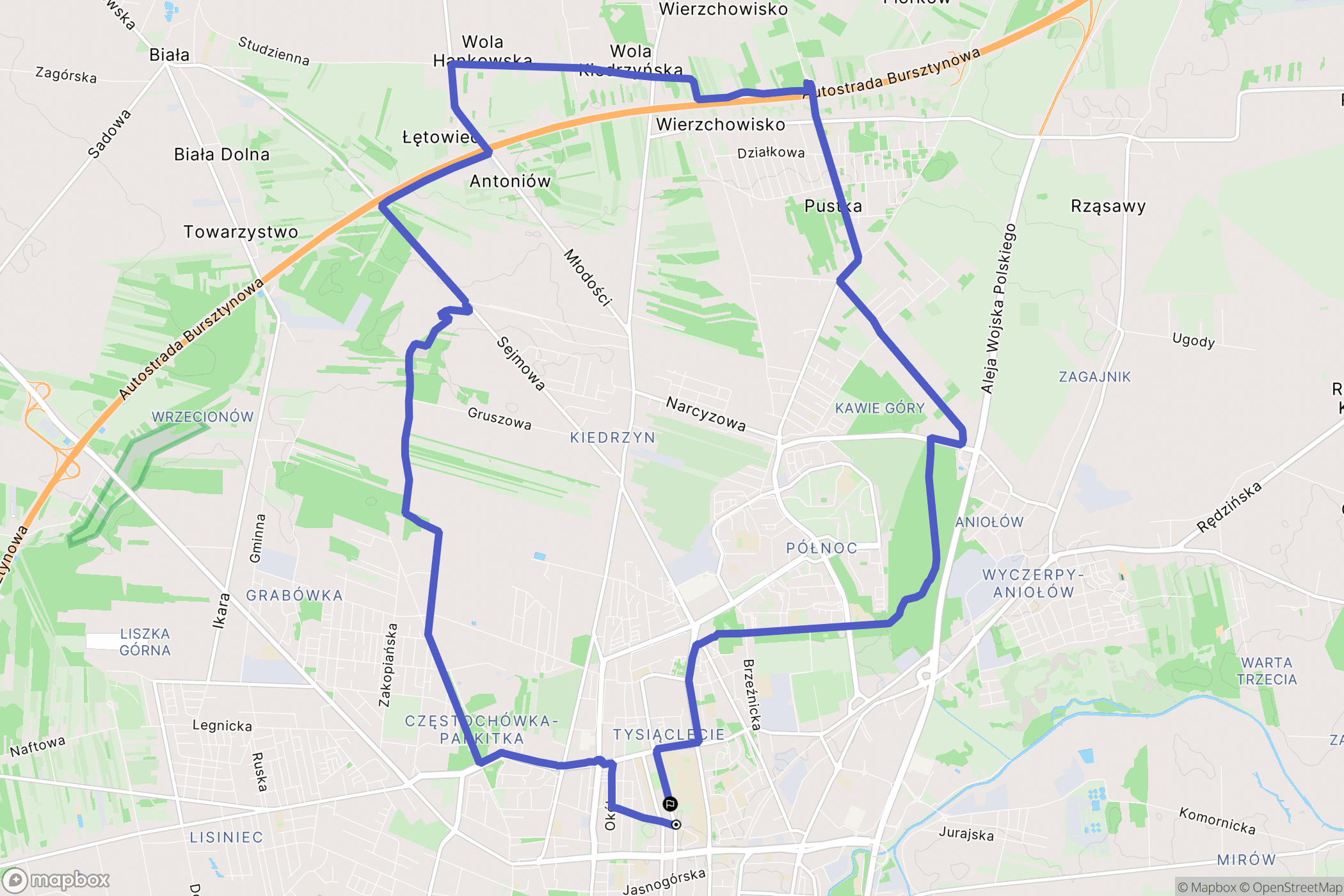 Częstochowa: mapa trasy - Poland
