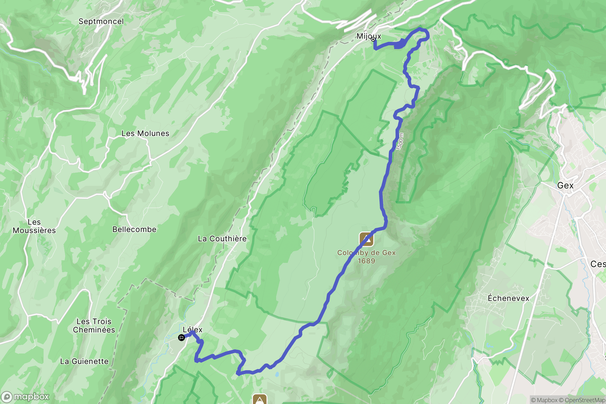 Mijoux : carte du parcours de randonnée - France