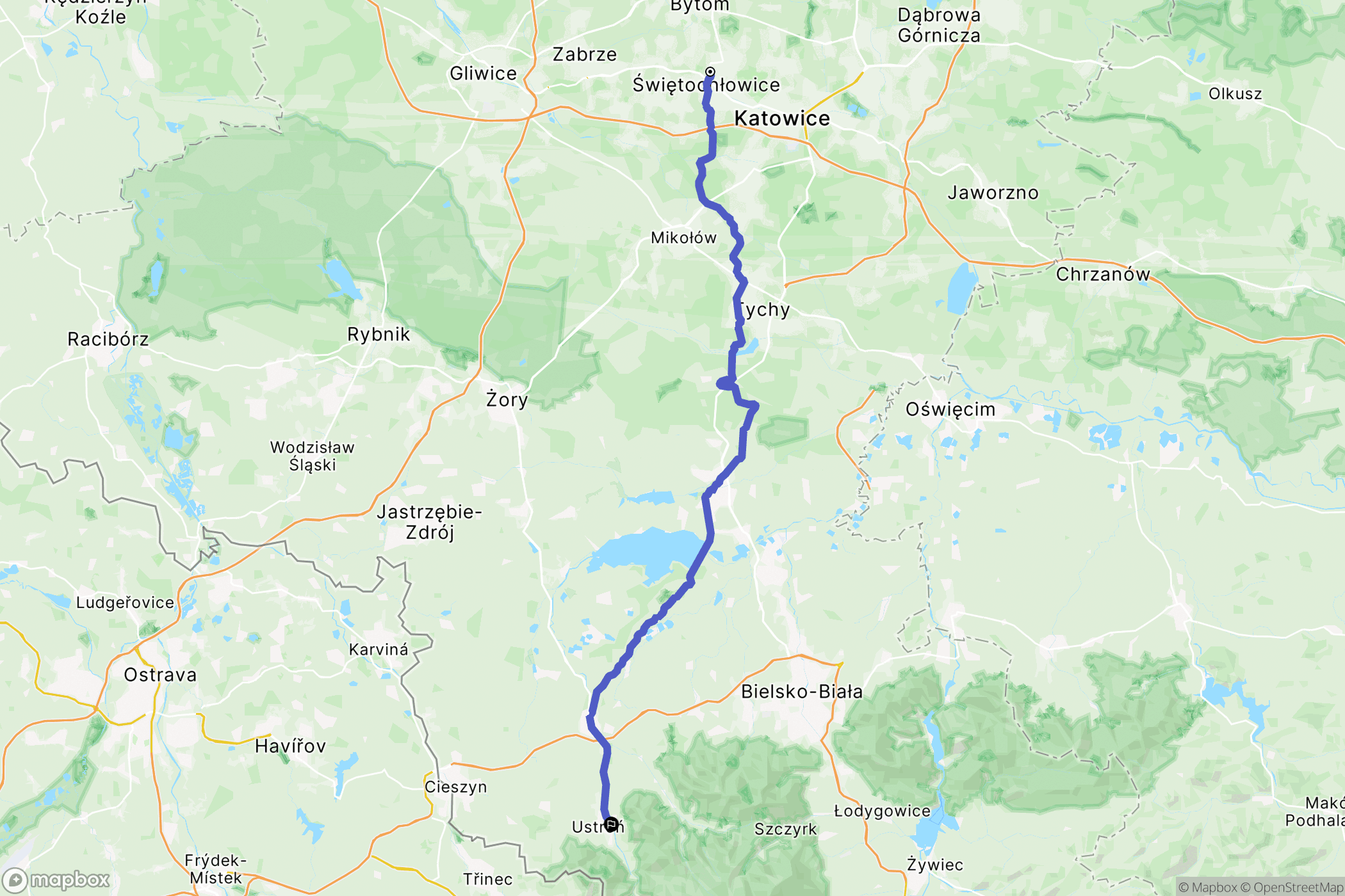 Chorzów: mapa trasy - Poland