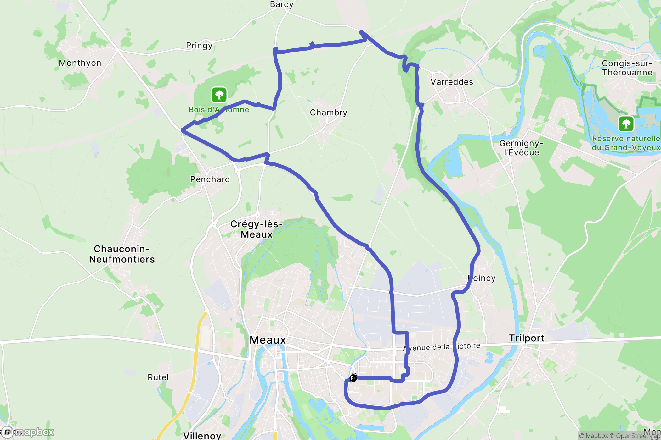 Meaux : carte du parcours de randonnée - France