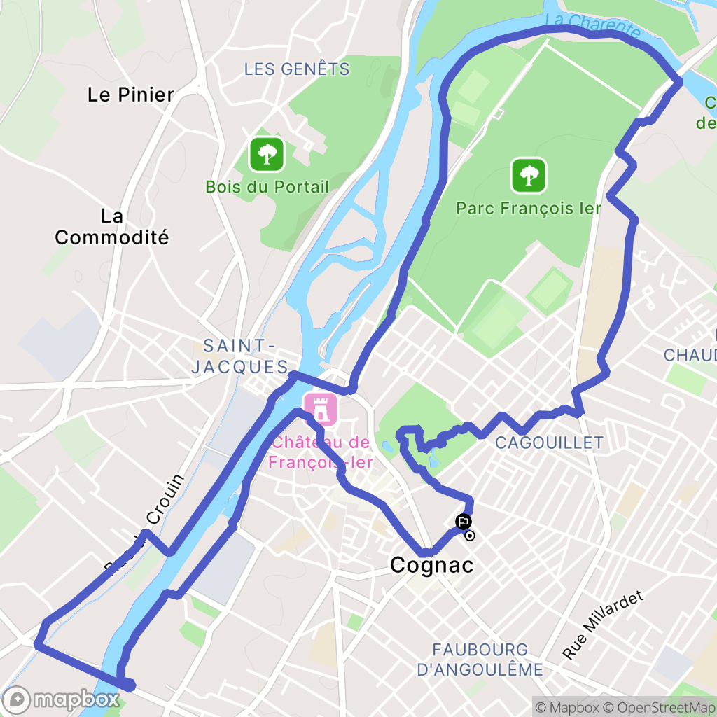 Cognac : carte du parcours de randonnée - France