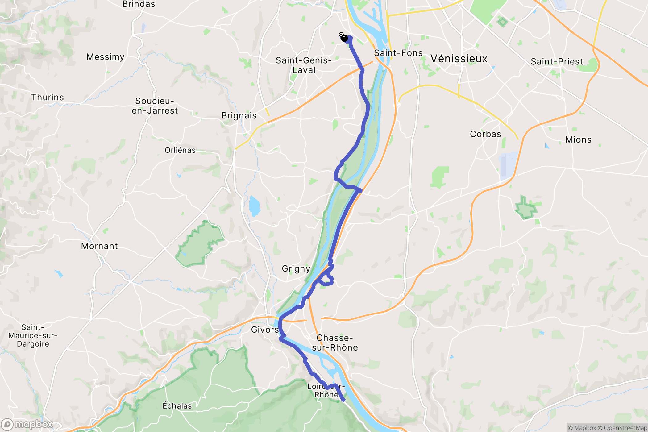 Oullins-Pierre-Bénite : carte du parcours de randonnée - France