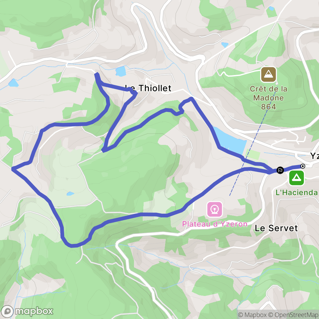 Yzeron : carte du parcours de randonnée - France