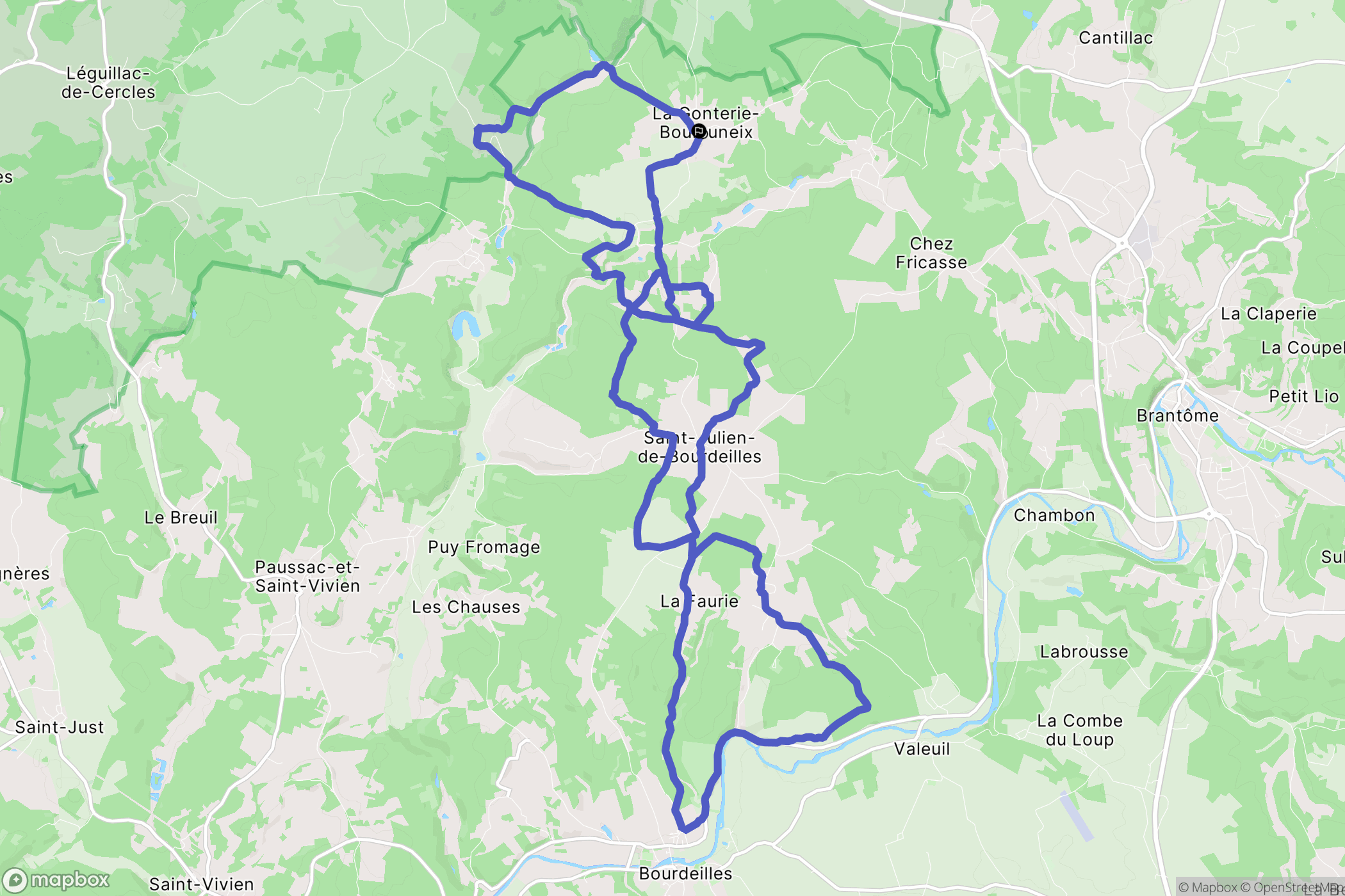 Brantôme en Périgord : carte du parcours de randonnée - France