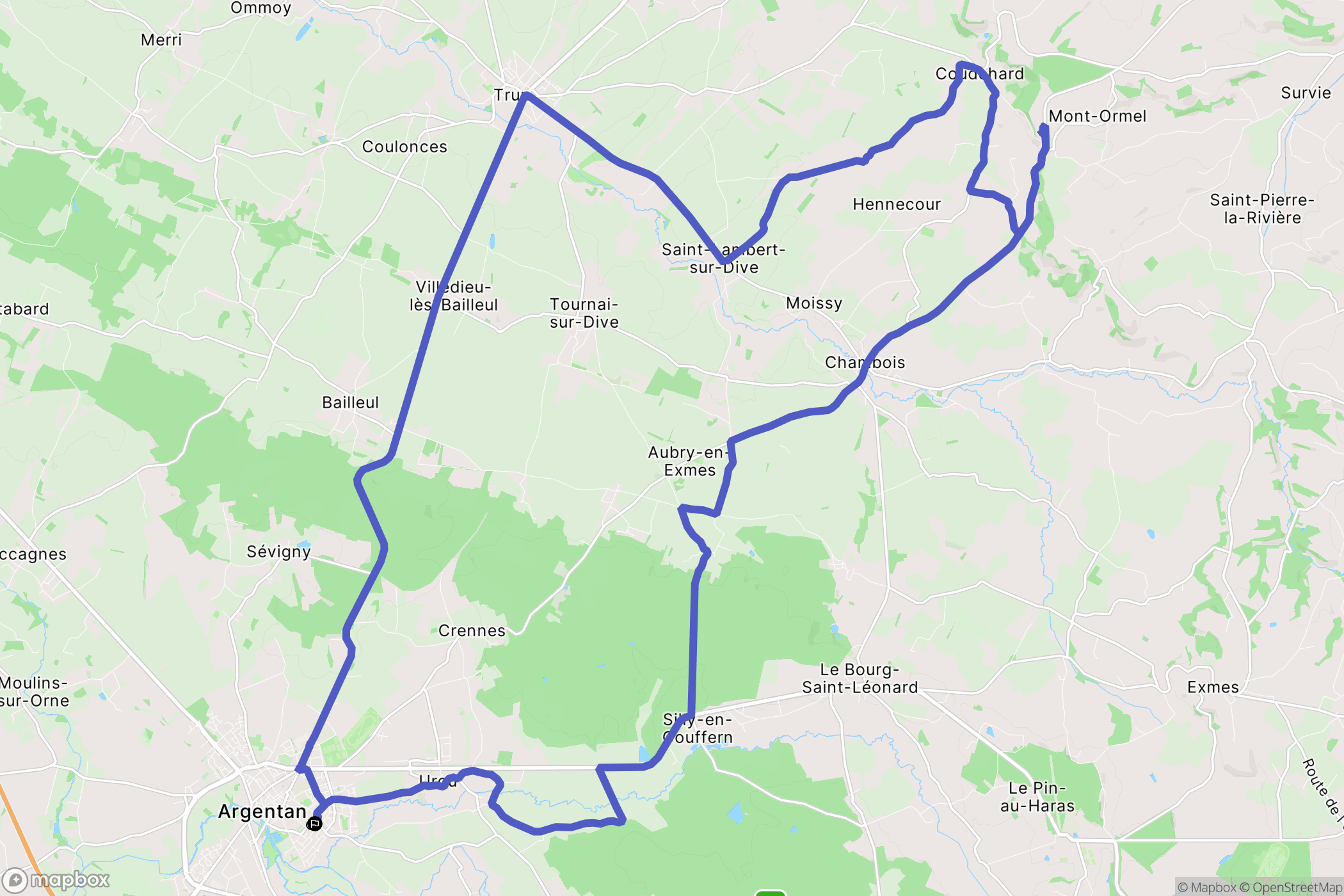 Argentan : carte du parcours de randonnée - France