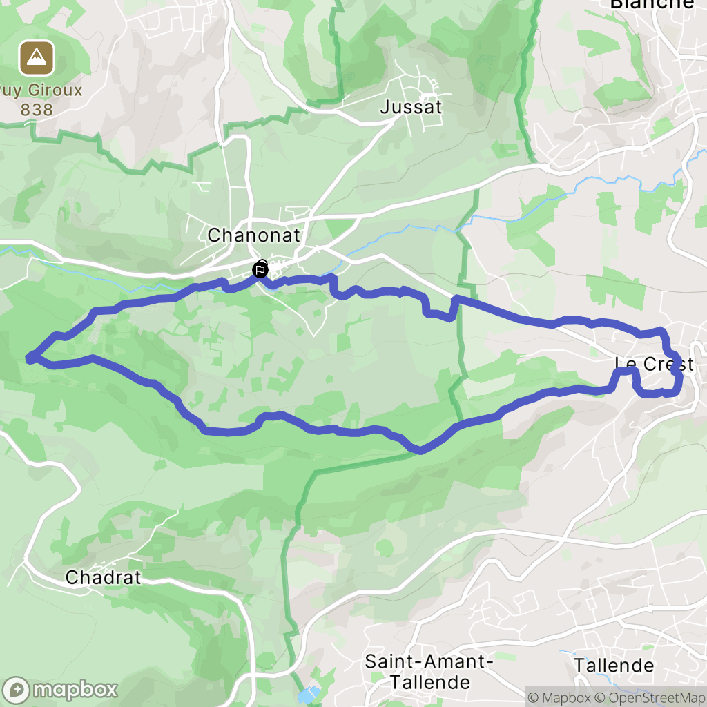 Chanonat : carte du parcours de randonnée - France