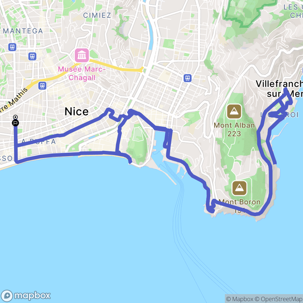 Nice : carte du parcours de randonnée - France