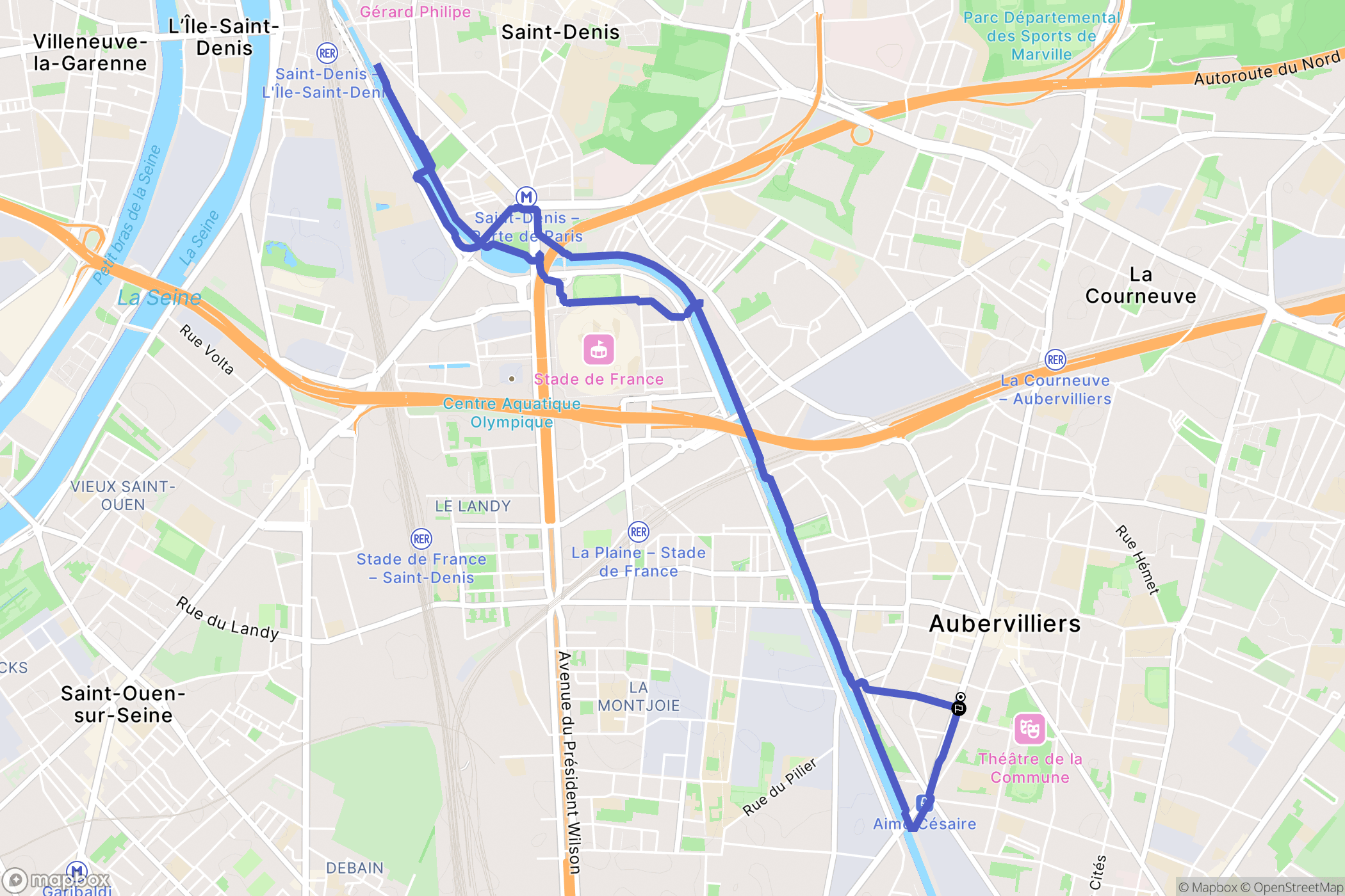 Aubervilliers : carte du parcours de randonnée - France