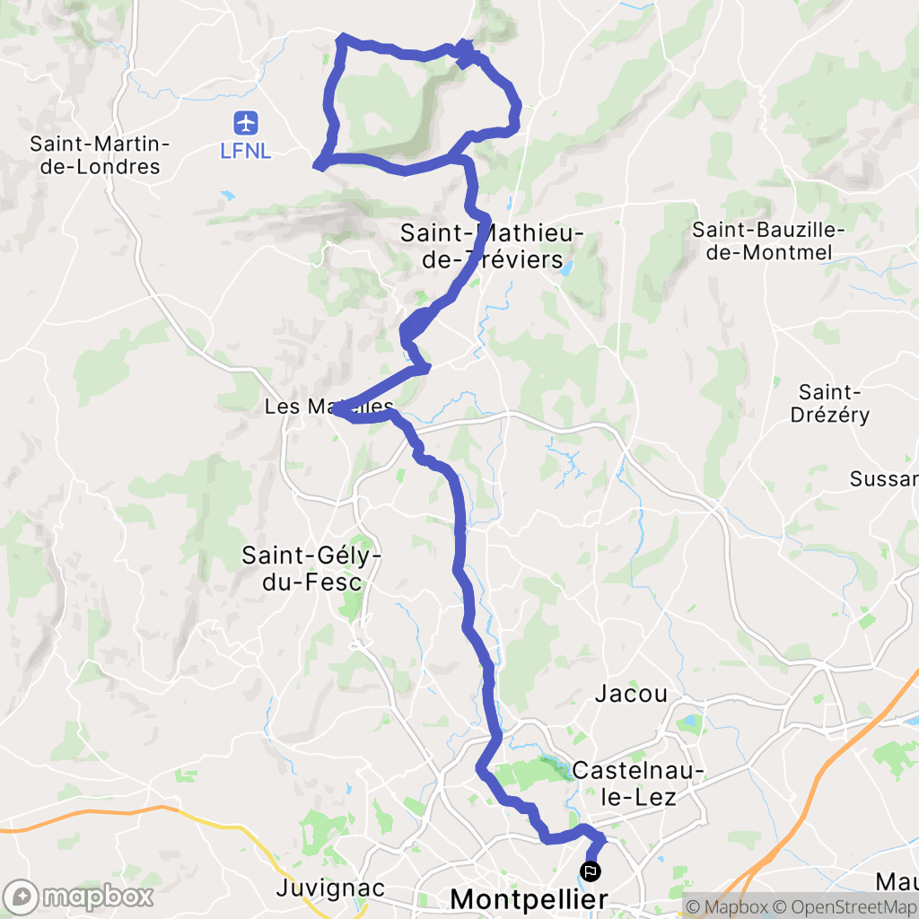 Montpellier : carte du parcours de randonnée - France
