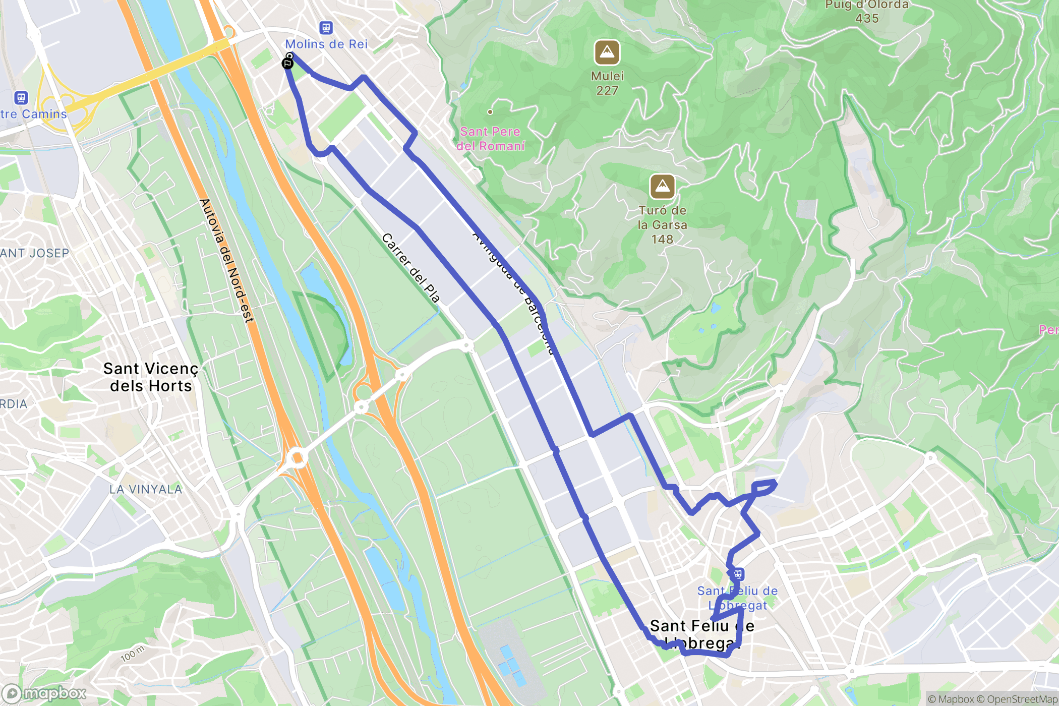 Molins de Rei : carte du parcours de randonnée - Spain