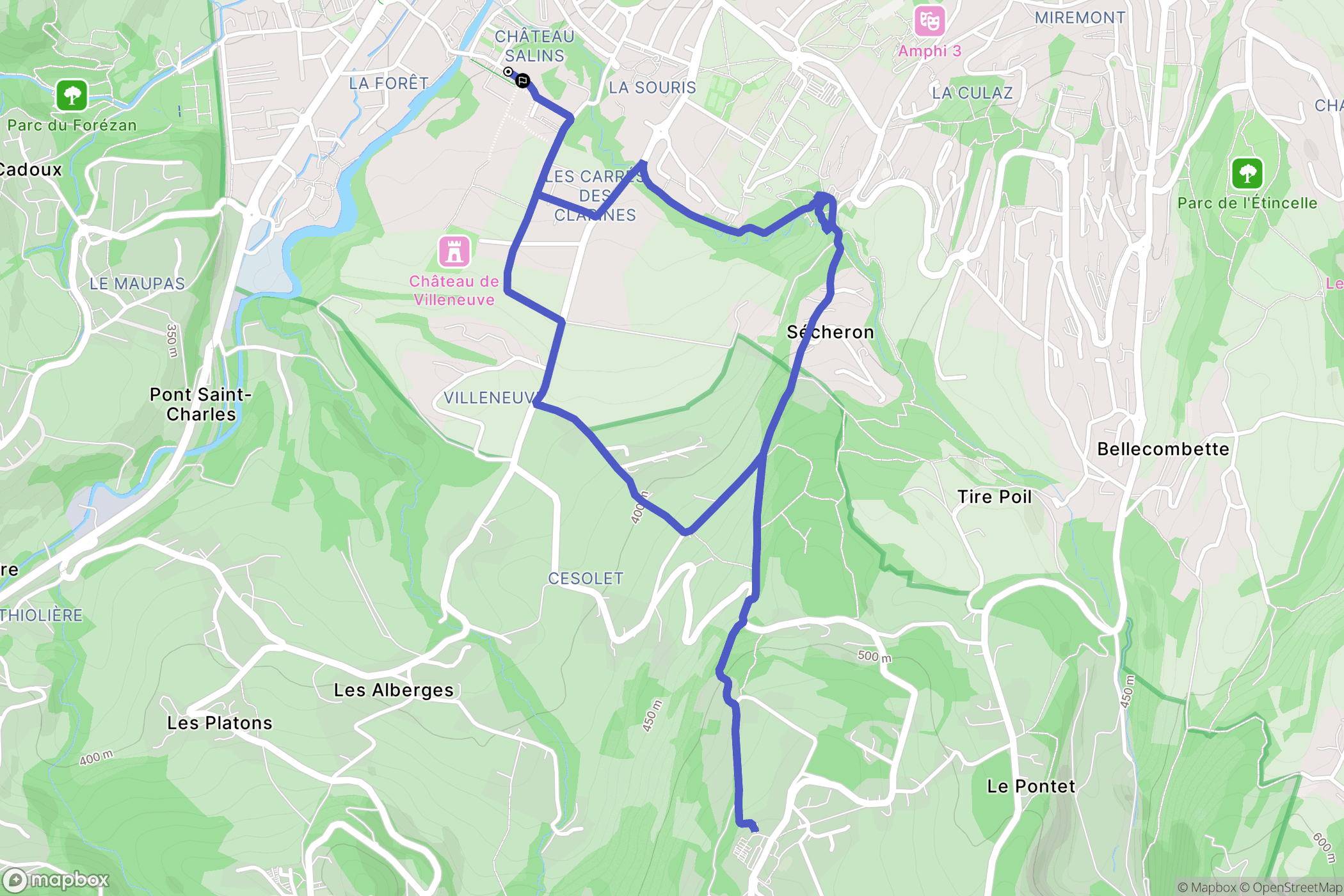 Cognin : carte du parcours de randonnée - France