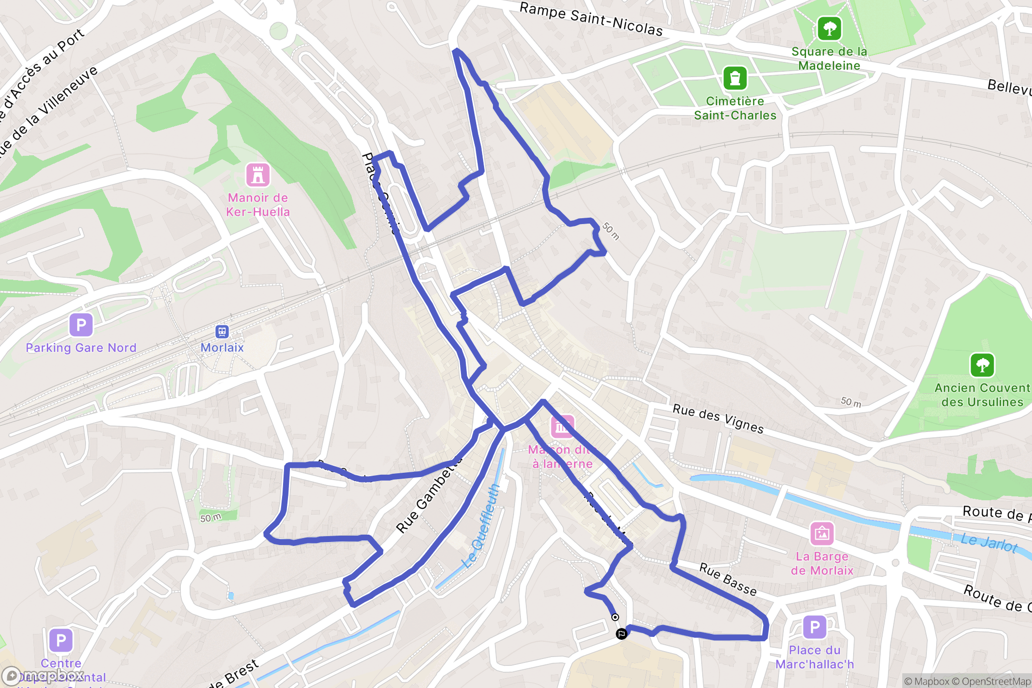 Morlaix : carte du parcours de randonnée - France