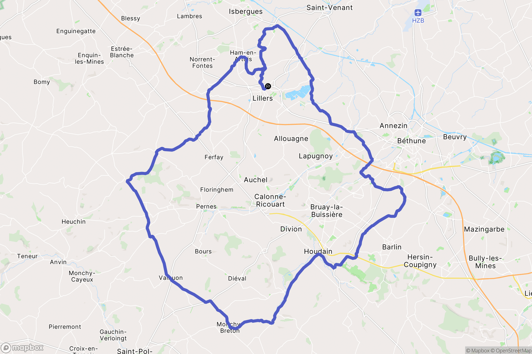 Lillers : carte du parcours de randonnée - France
